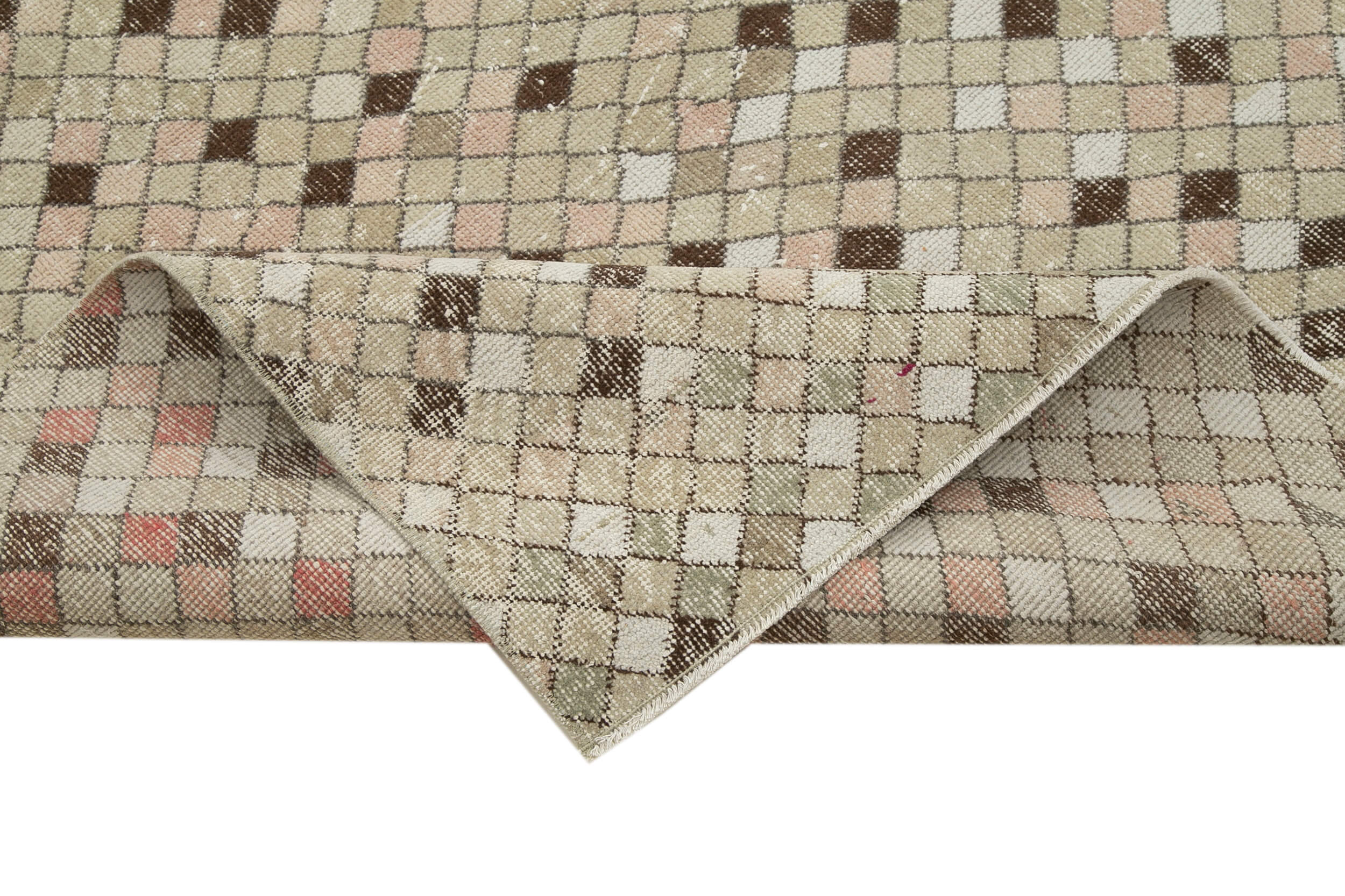 Checkered Kilim Brown Cotton Wool Handmade Area Rug 5'6'' x 10'8''