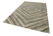 Handmade Wool Area Rug – Brown Checkered Turkish Kilim Rug 6'5'' x 9'10'' Soft Cotton Wool