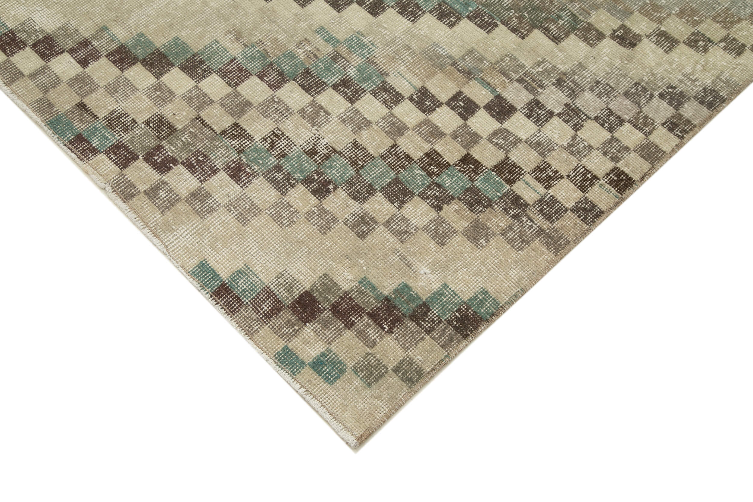 Handmade Wool Area Rug – Brown Checkered Turkish Kilim Rug 6'5'' x 9'10'' Soft Cotton Wool