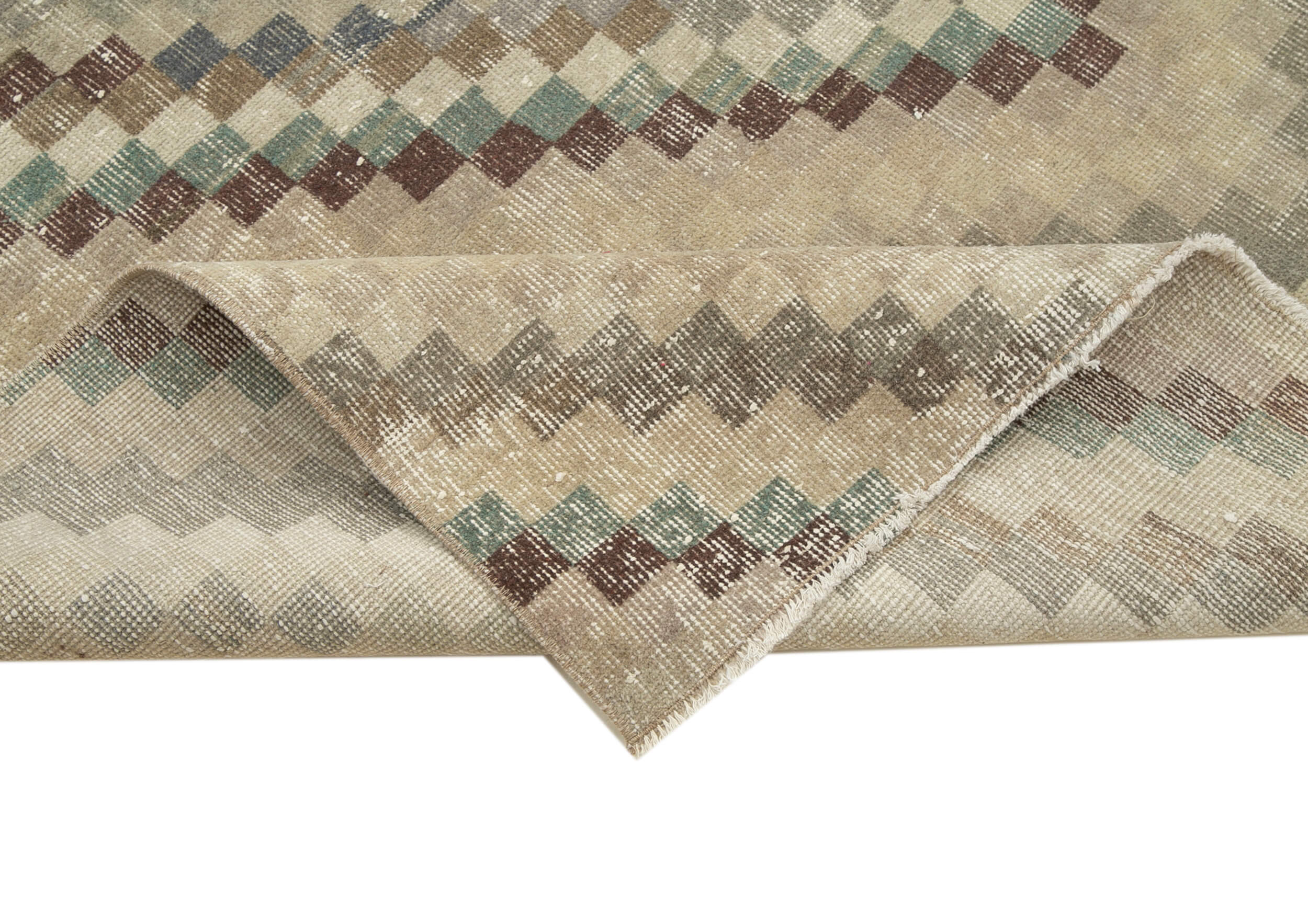 Handmade Wool Area Rug – Brown Checkered Turkish Kilim Rug 6'5'' x 9'10'' Soft Cotton Wool