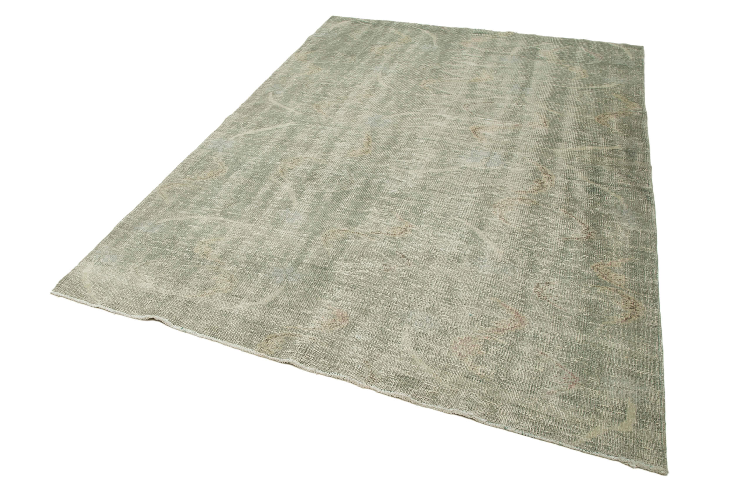 Handmade Wool Area Rug - Green Kilim Checkered Pattern, Durable Cotton Wool Rug 6'x8'10"