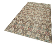 Handmade Wool Area Rug – Checkered Kilim Pattern Brown Cotton Wool Rug 4'10''x9'2''