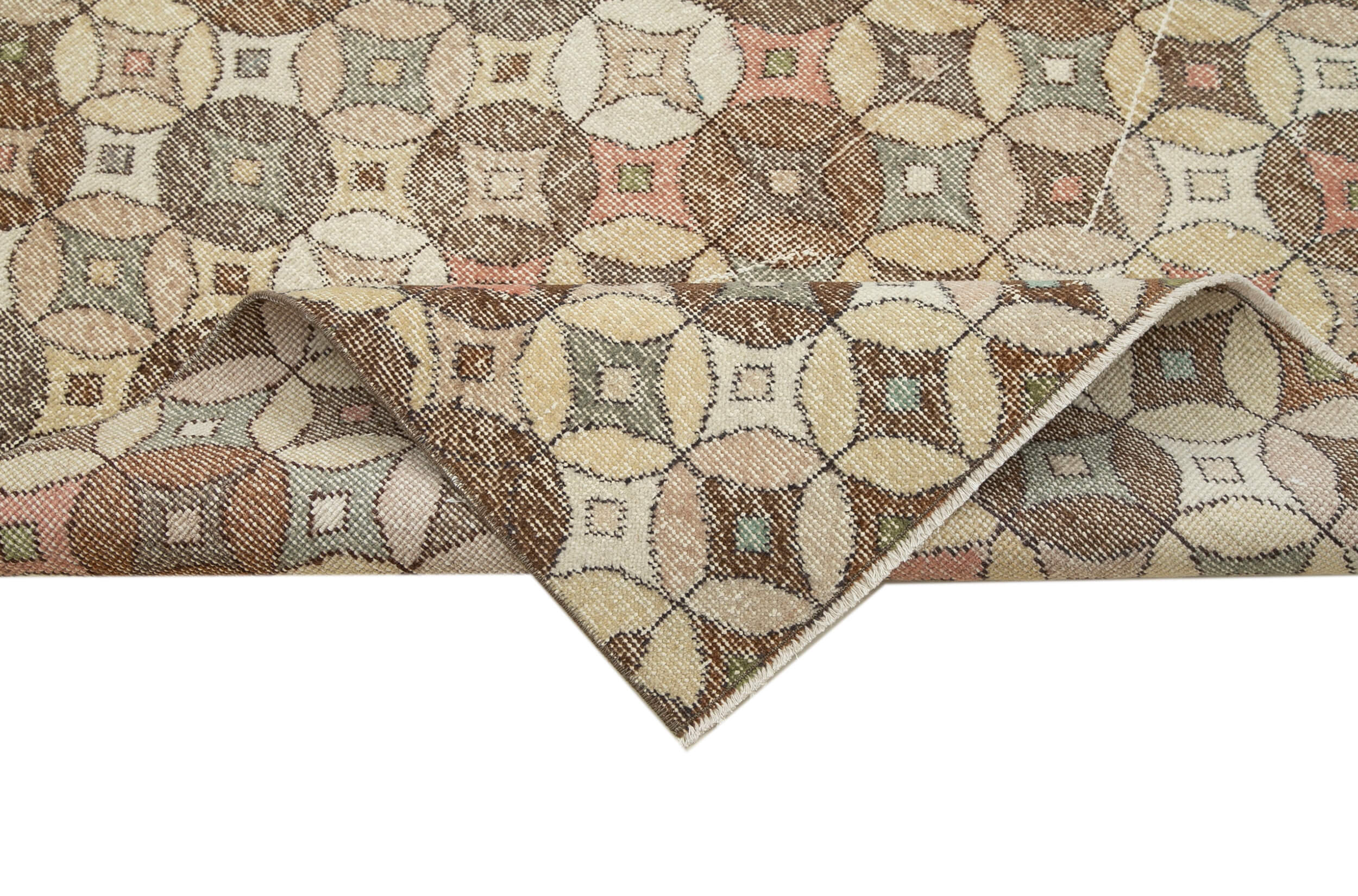 Handmade Wool Area Rug – Checkered Kilim Pattern Brown Cotton Wool Rug 4'10''x9'2''
