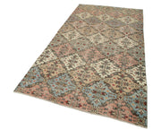 Handmade Cotton Wool Rug – Checkered Turkish Kilim Carpet | Durable Flat Weave Area Rug 4'6''x9'4''