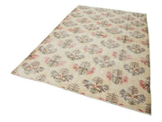 Handmade Area Rug - Checkered Kilim Yellow Cotton Wool 5'8''x8'6'' Vintage Carpet