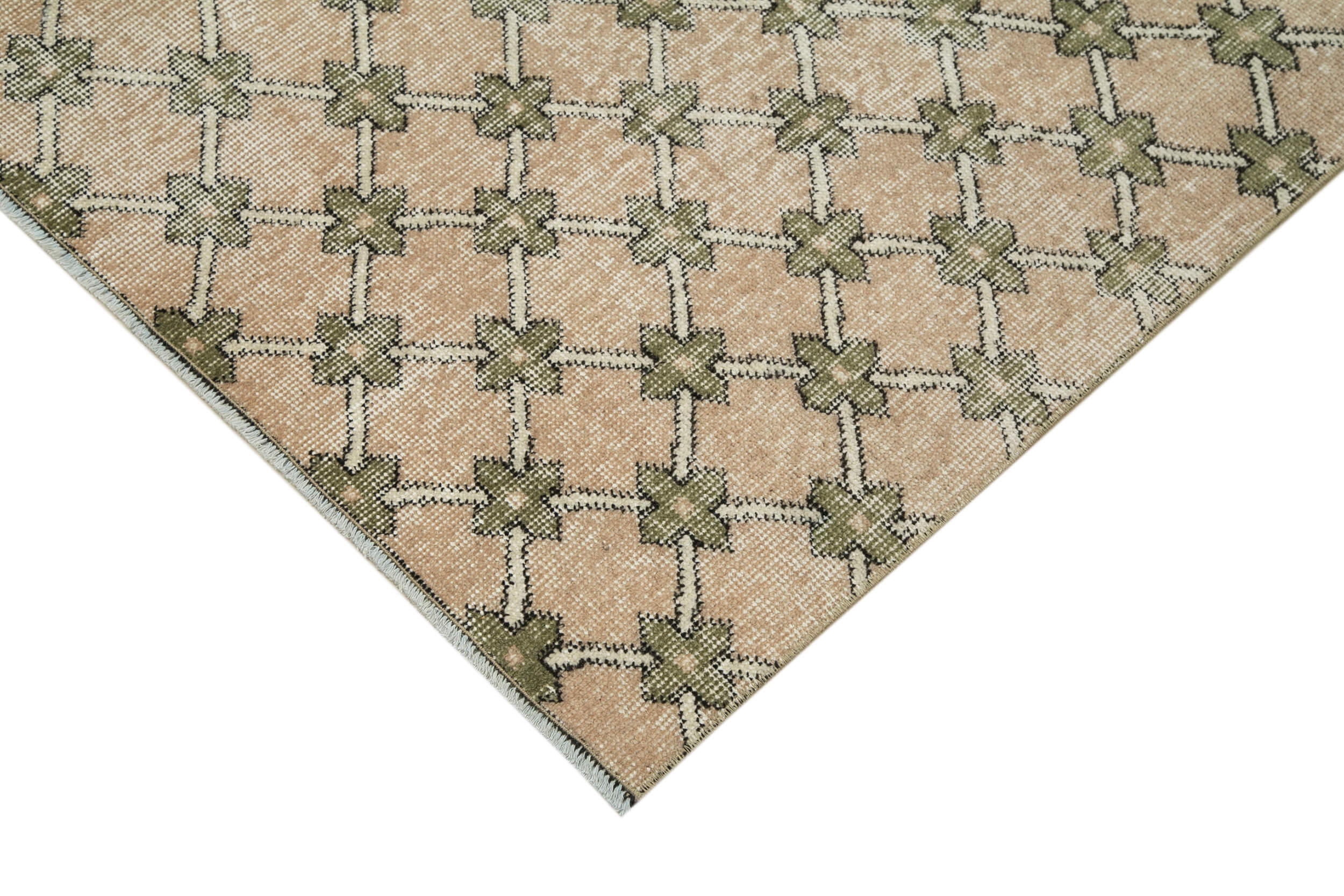Handmade Area Rug – Checkered Kilim Beige Cotton Wool Rug 5'2'' x 8'9''