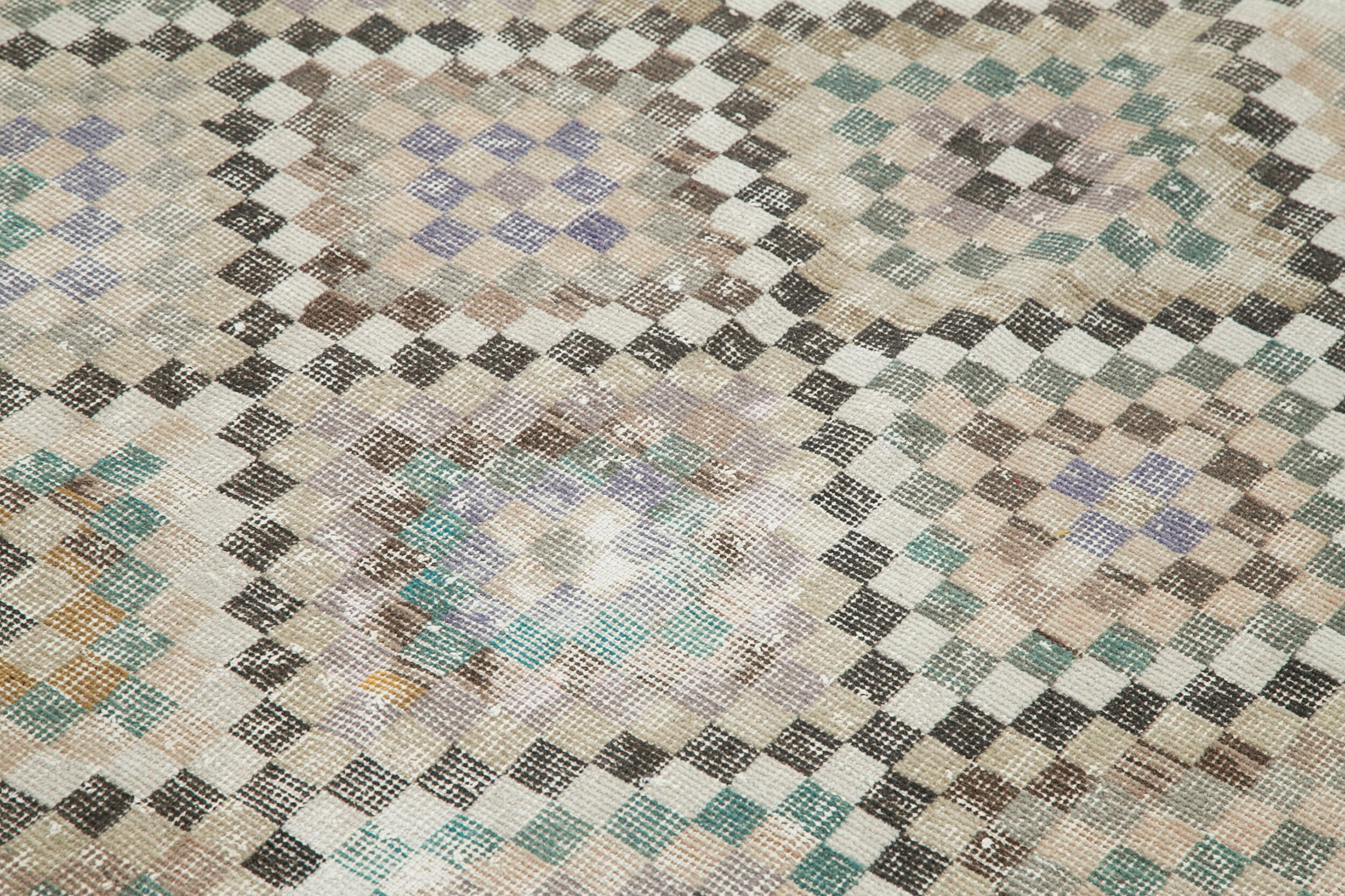 Handmade Area Rug - Checkered Kilim Beige Cotton Wool 5'4" x 8'10" Durable Turkish Carpet