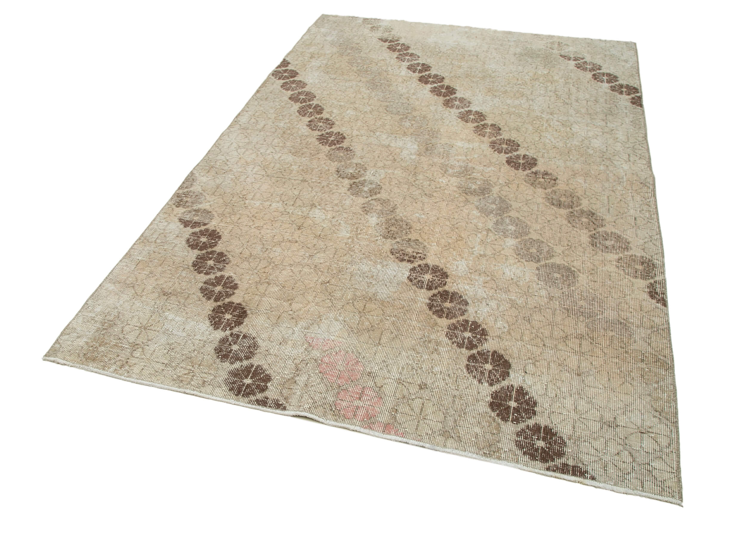 Handmade Area Rug | Checkered Kilim Beige Cotton Wool Durable Woven Carpet 5'5"x8'4"
