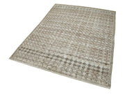 Vintage Area Rug - Handmade Wool Rug Turkish Hand Knotted Beige Checkered Carpet 4'9''x6'7''