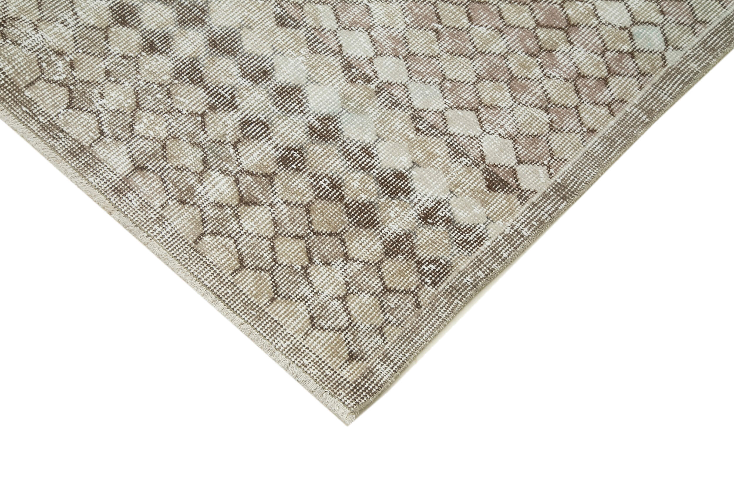 Vintage Area Rug - Handmade Wool Rug Turkish Hand Knotted Beige Checkered Carpet 4'9''x6'7''
