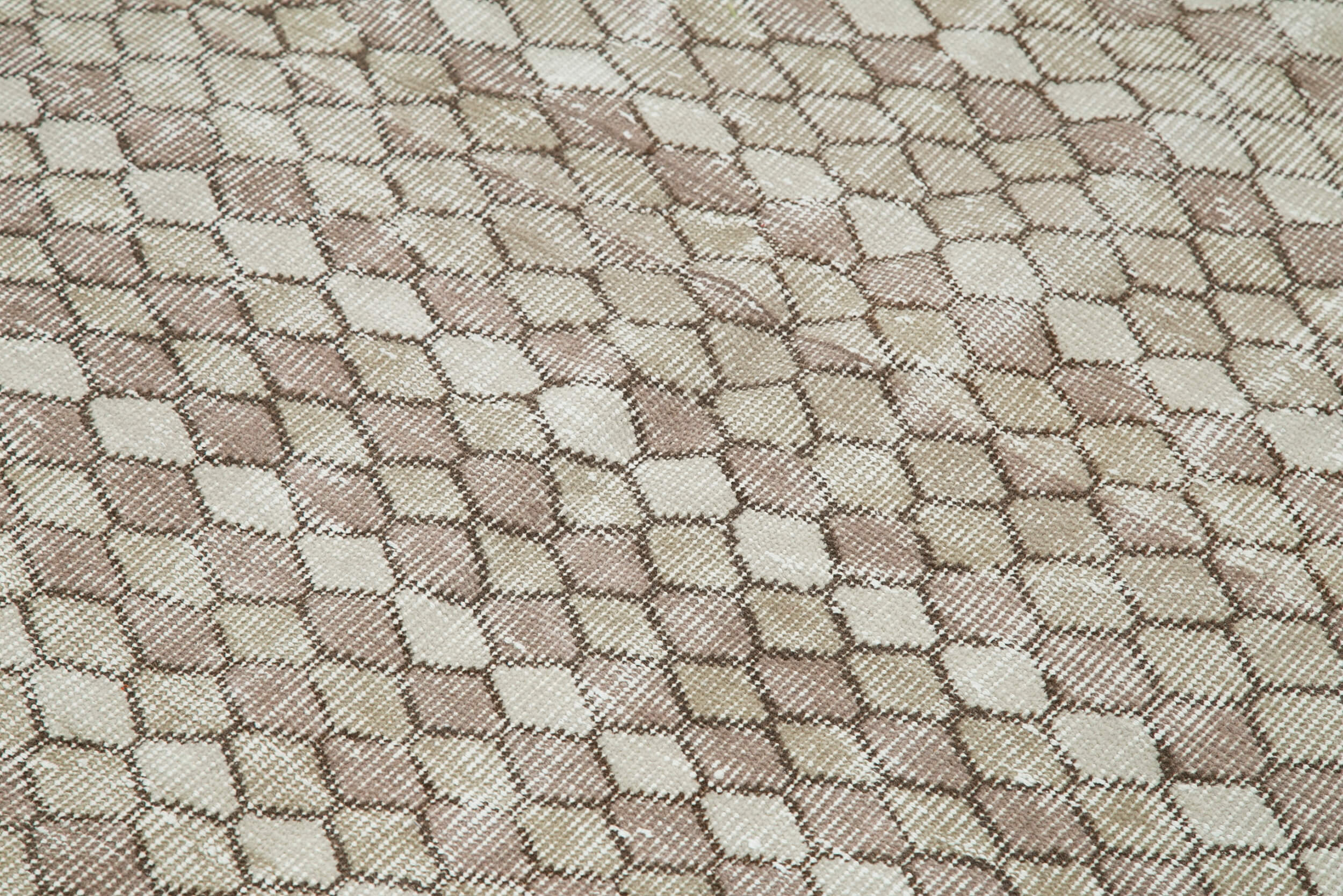 Vintage Area Rug - Handmade Wool Rug Turkish Hand Knotted Beige Checkered Carpet 4'9''x6'7''