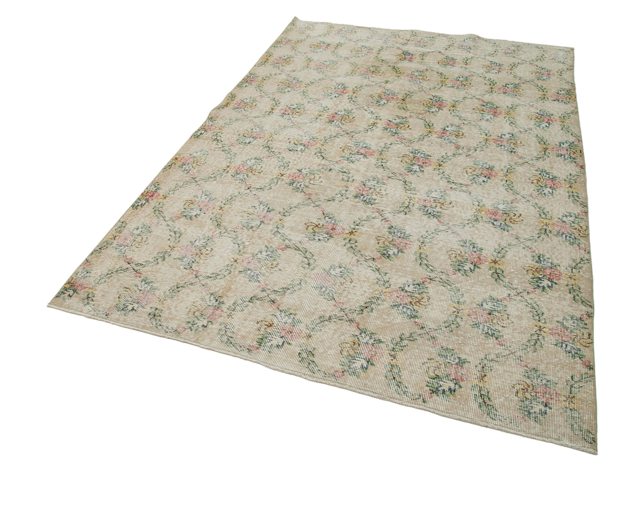 Handmade Area Rug - Checkered Kilim Beige Cotton Wool Woven Rug 5'5''x8'6''