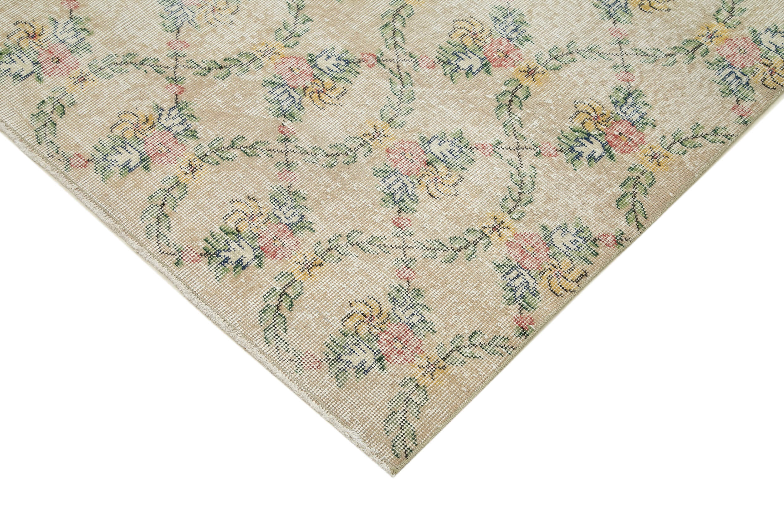 Handmade Area Rug - Checkered Kilim Beige Cotton Wool Woven Rug 5'5''x8'6''