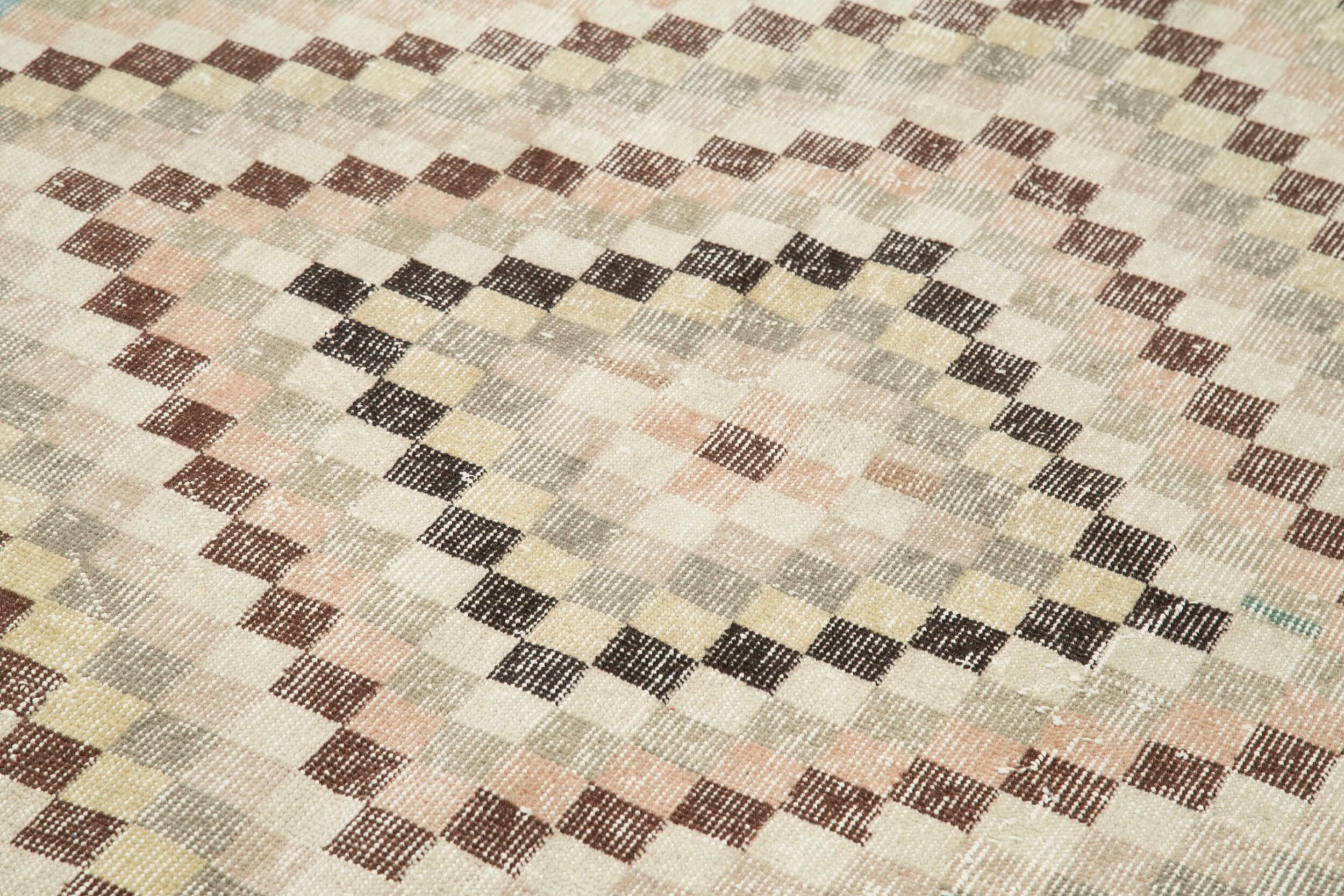 Handmade Area Rug – Checkered Kilim Beige Cotton Wool Vintage Carpet 4'8'' x 8'7''