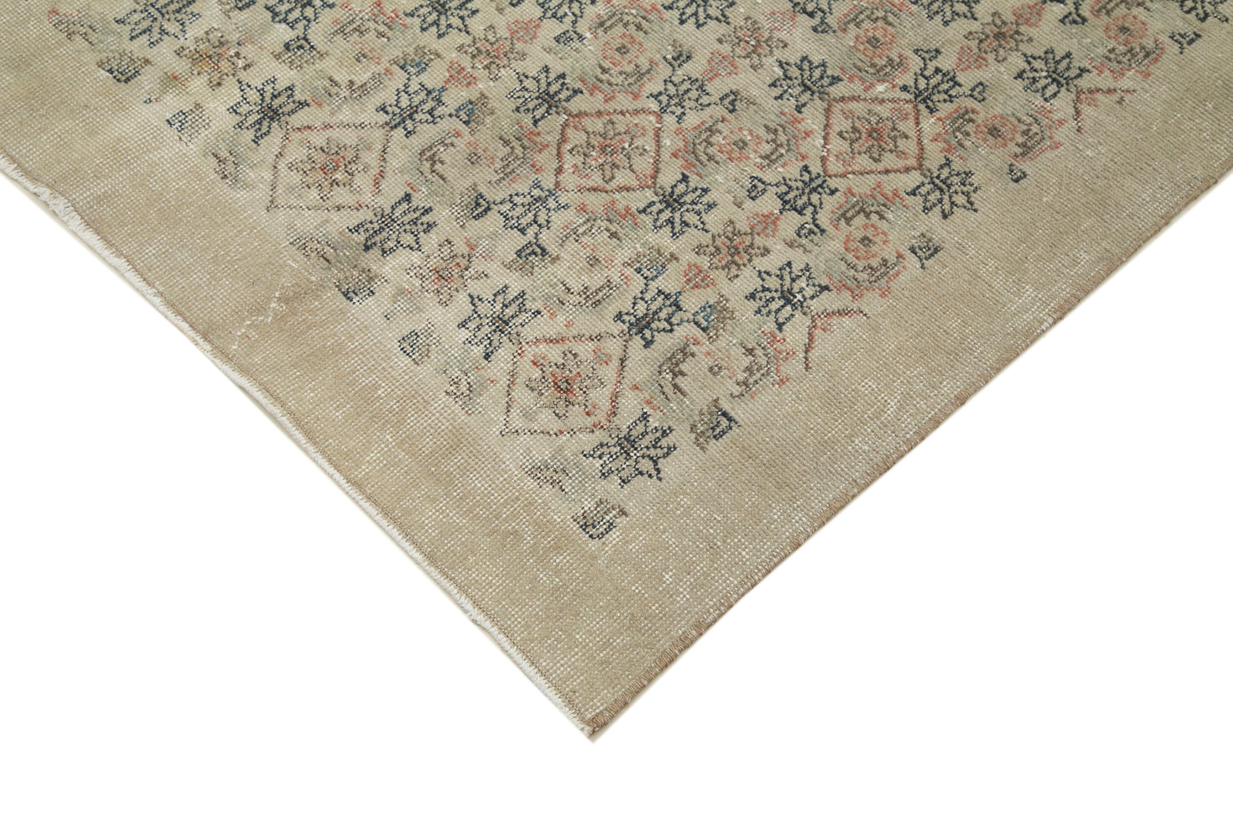 Handmade Area Rug - Checkered Kilim Turkish Wool Carpet 4'8''x7'9'' Beige Cotton