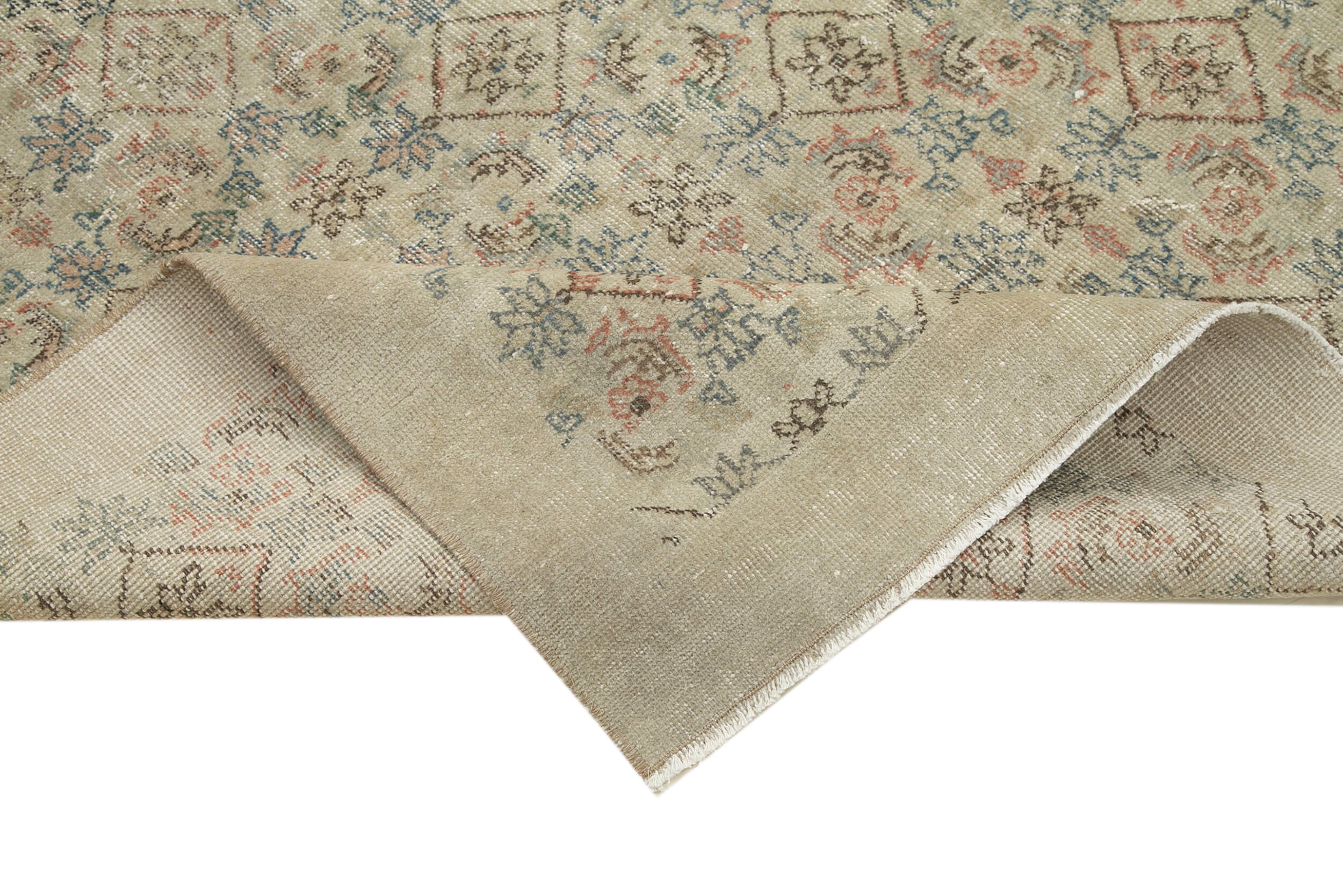 Handmade Area Rug - Checkered Kilim Turkish Wool Carpet 4'8''x7'9'' Beige Cotton