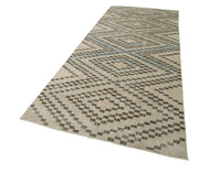 Handmade Area Rug – Checkered Runner Rug Cotton Wool 4'8''x11'5'' Beige Geometric Design