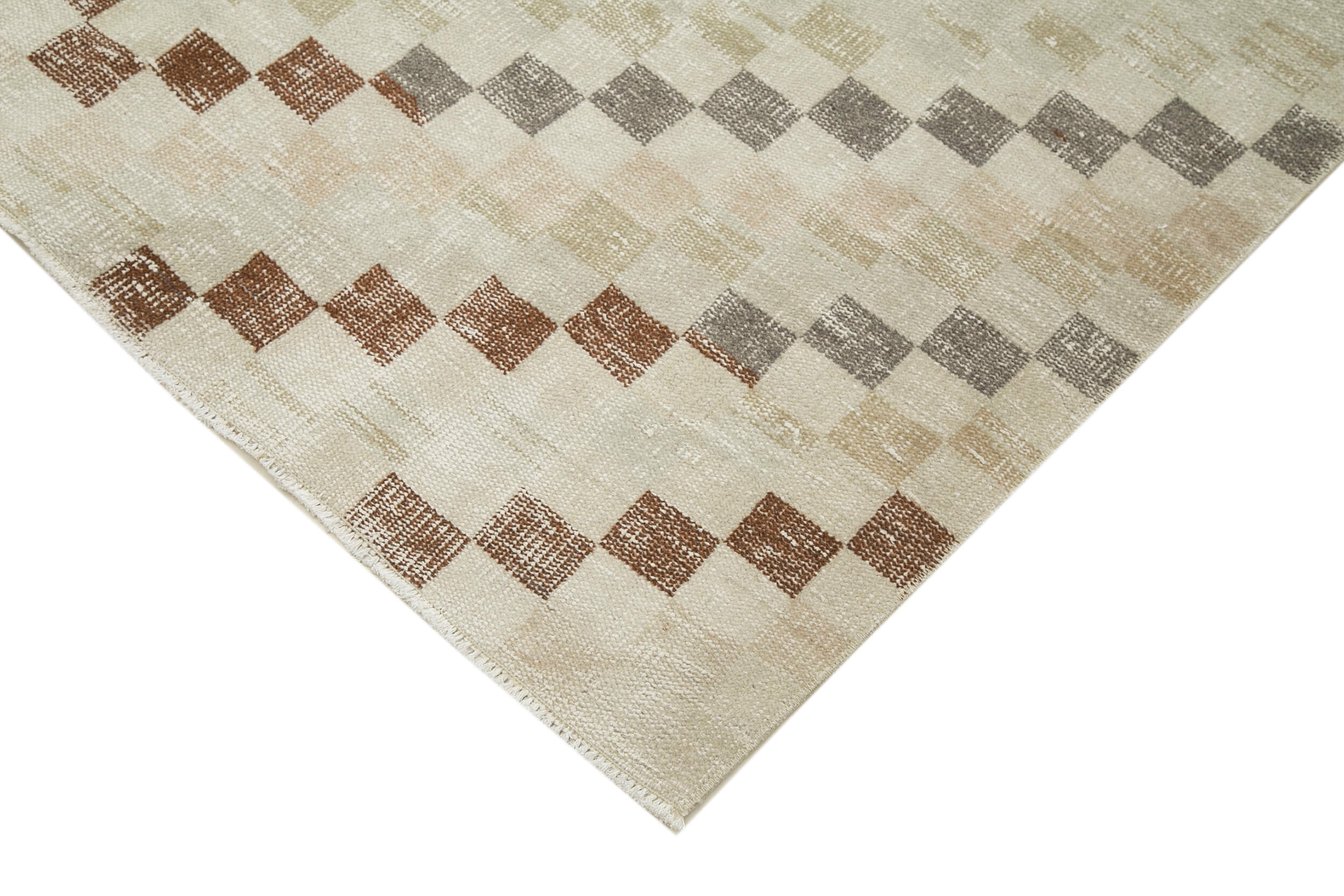 Handmade Area Rug - Checkered Kilim Beige Cotton Wool Rug 5'3''x9'1'' Durable Flat Weave