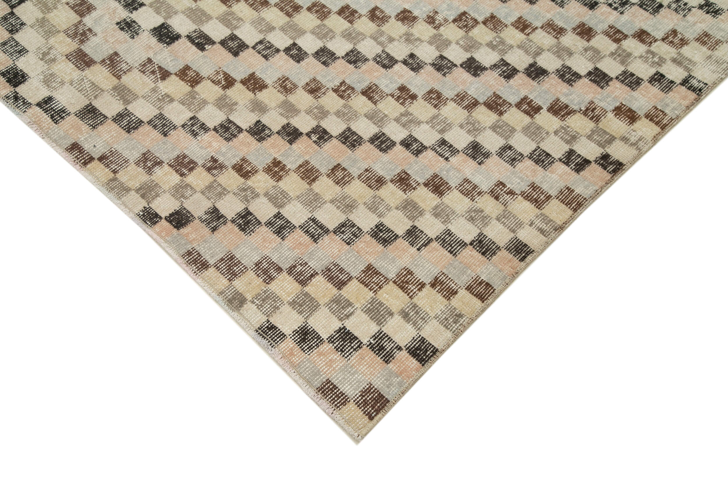 Handmade Area Rug - Checkered Kilim Beige Cotton Wool Flat Weave Design 5'4''x9'10''