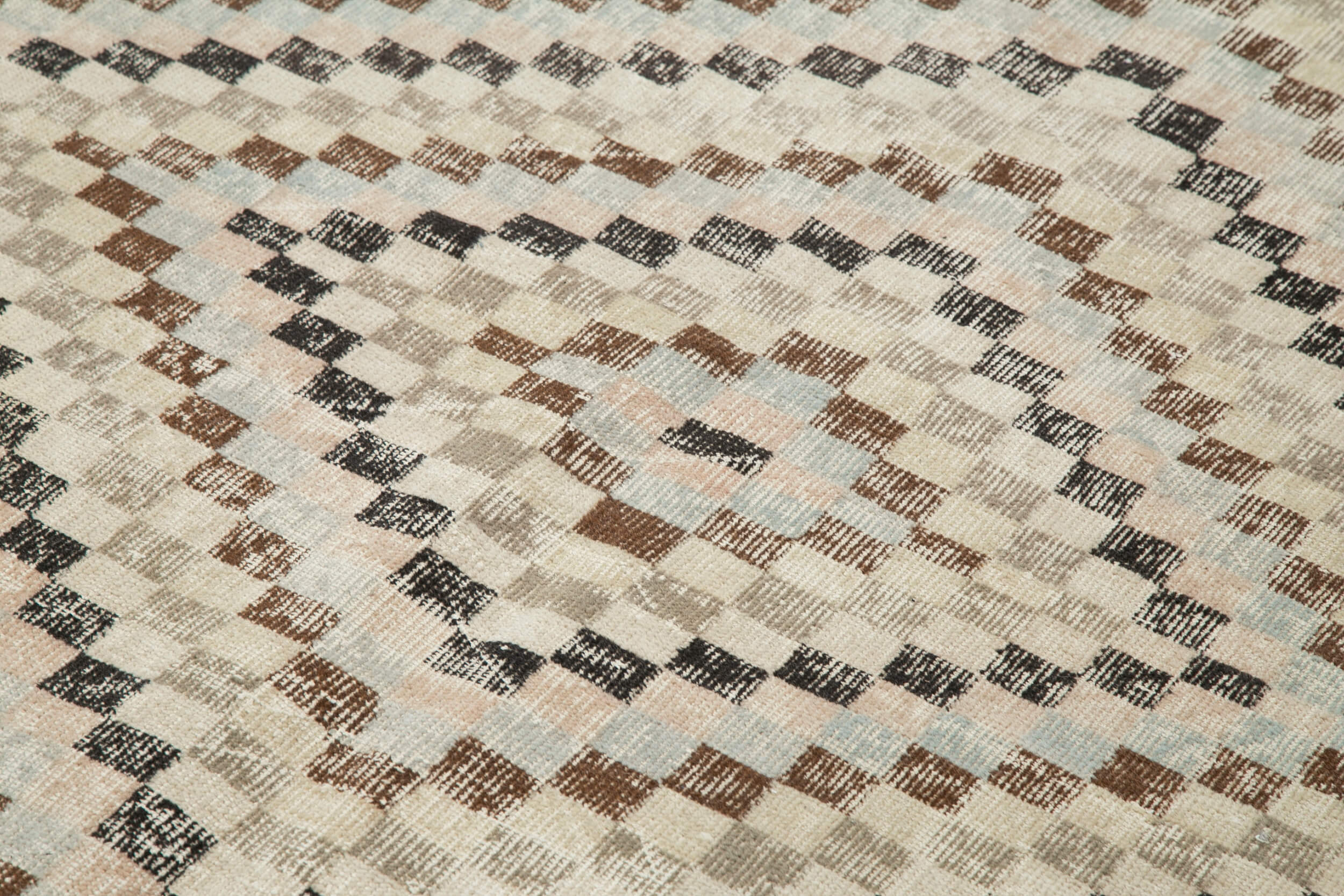 Handmade Area Rug - Checkered Kilim Beige Cotton Wool Flat Weave Design 5'4''x9'10''