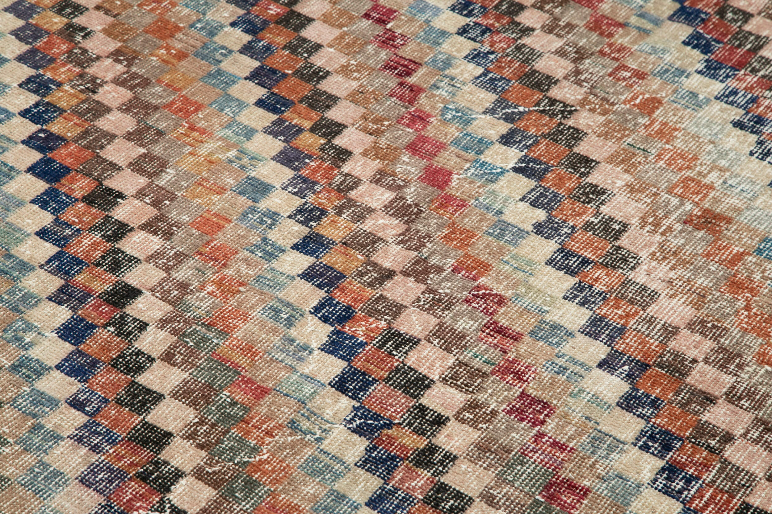Handmade Cotton Wool Rug – Checkered Kilim 5'1"x8'4" | Natural Wool Carpet