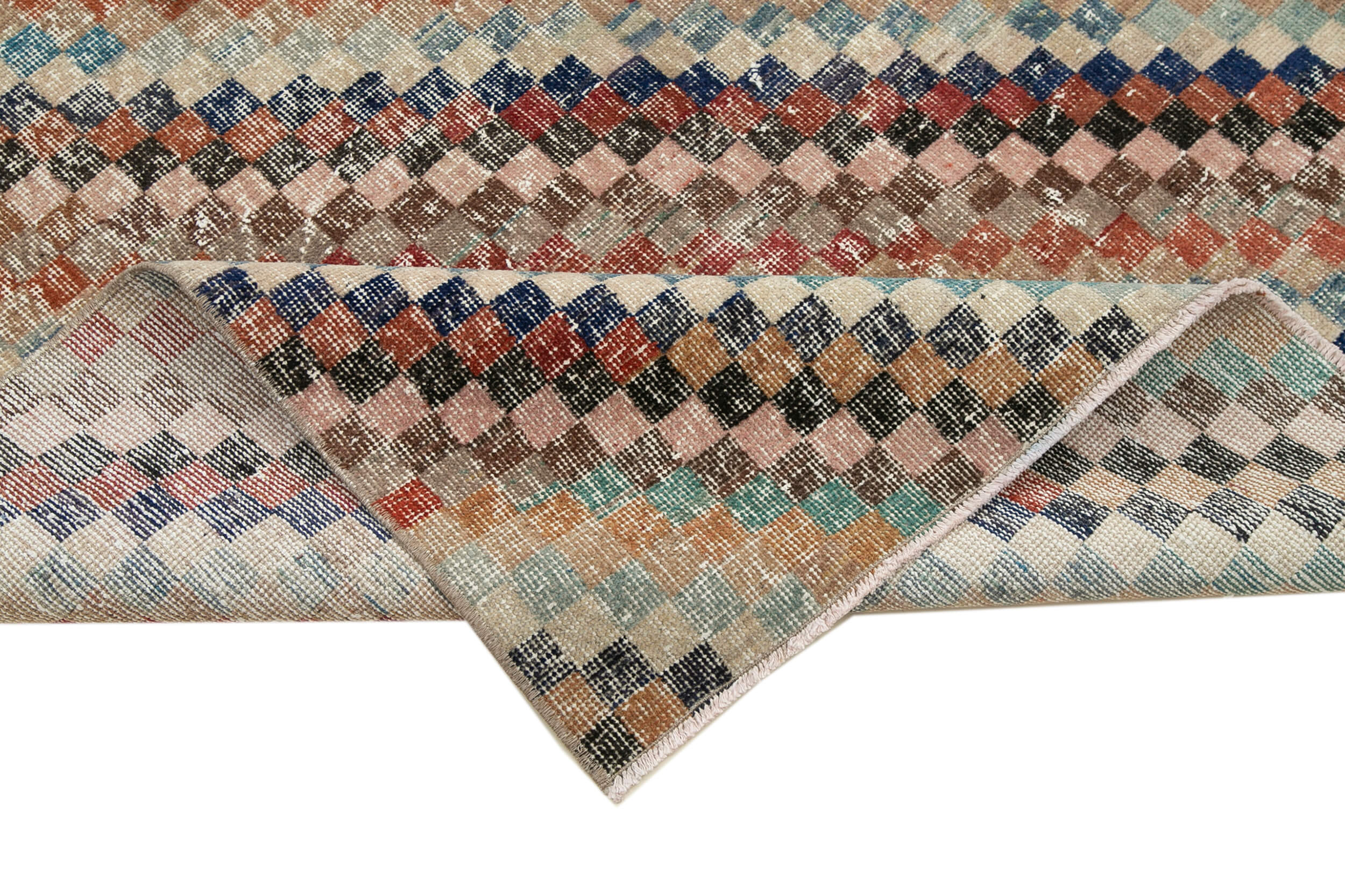 Handmade Cotton Wool Rug – Checkered Kilim 5'1"x8'4" | Natural Wool Carpet