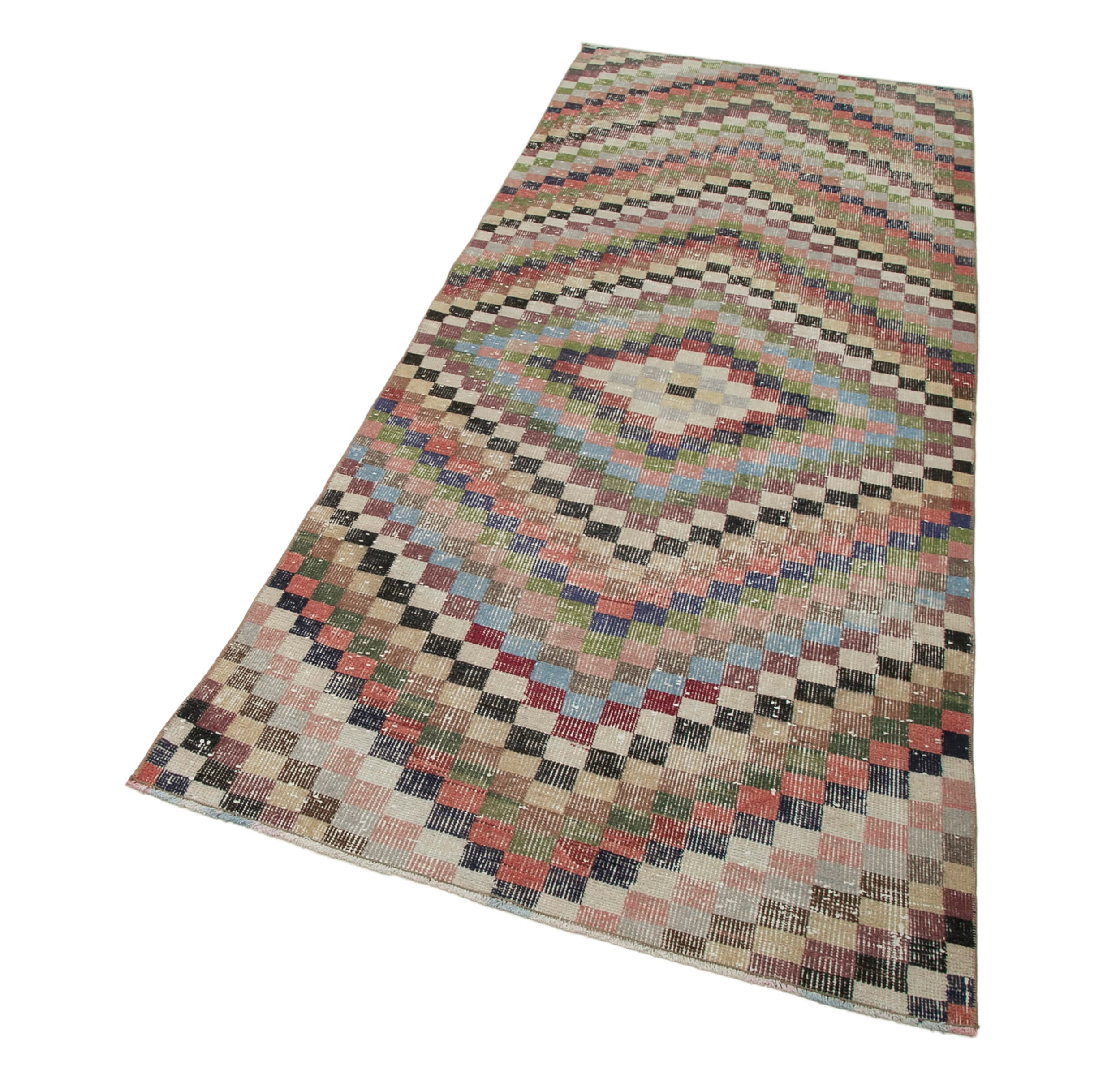 Handmade Cotton Wool Rug - Blue Geometric Pattern Runner | Durable Floor Runner 3'3''x7'9''
