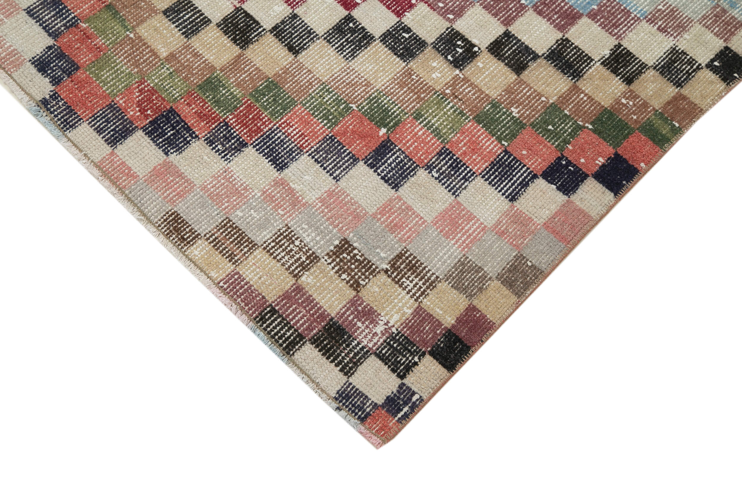 Handmade Cotton Wool Rug - Blue Geometric Pattern Runner | Durable Floor Runner 3'3''x7'9''