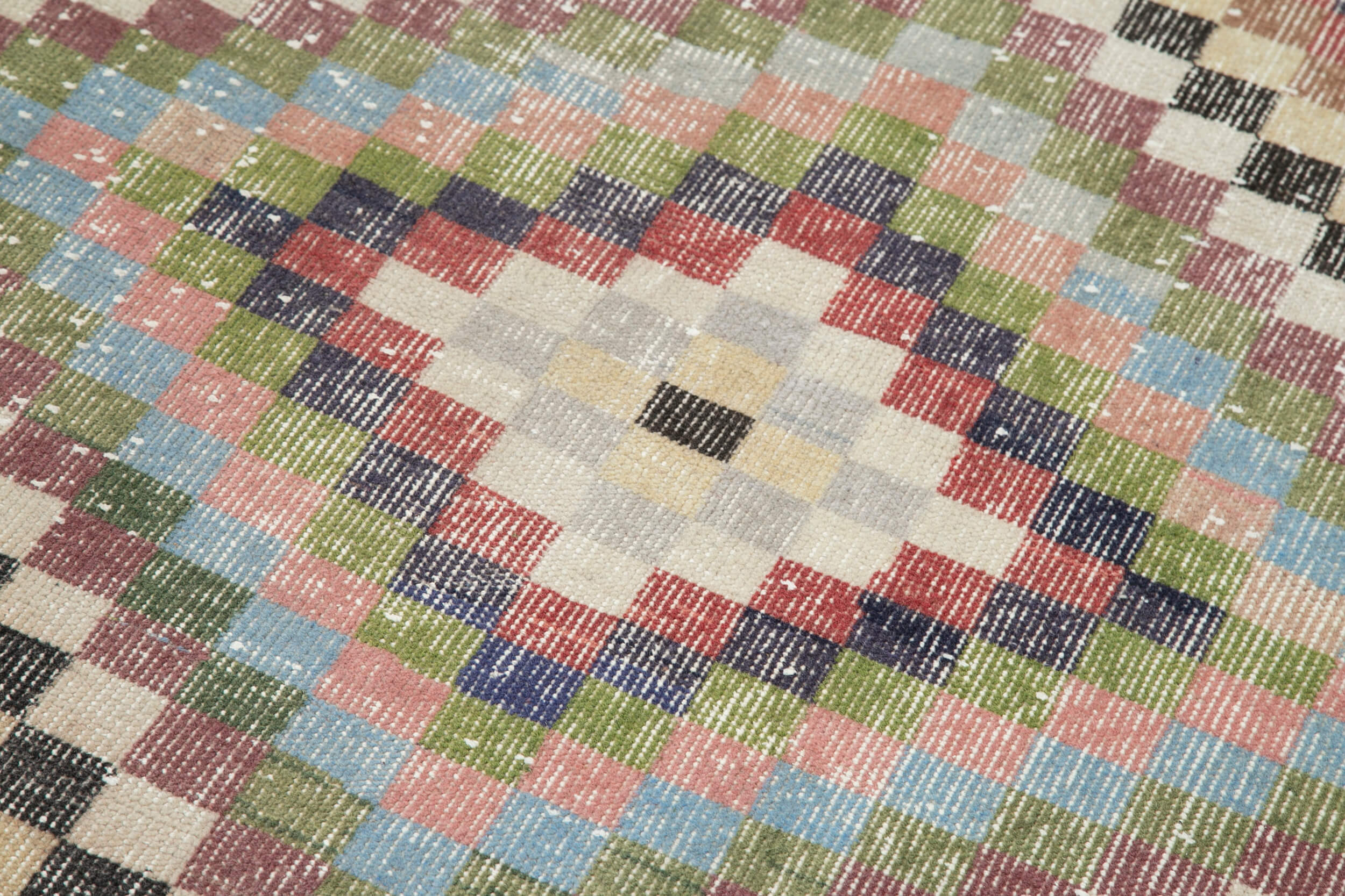 Handmade Cotton Wool Rug - Blue Geometric Pattern Runner | Durable Floor Runner 3'3''x7'9''