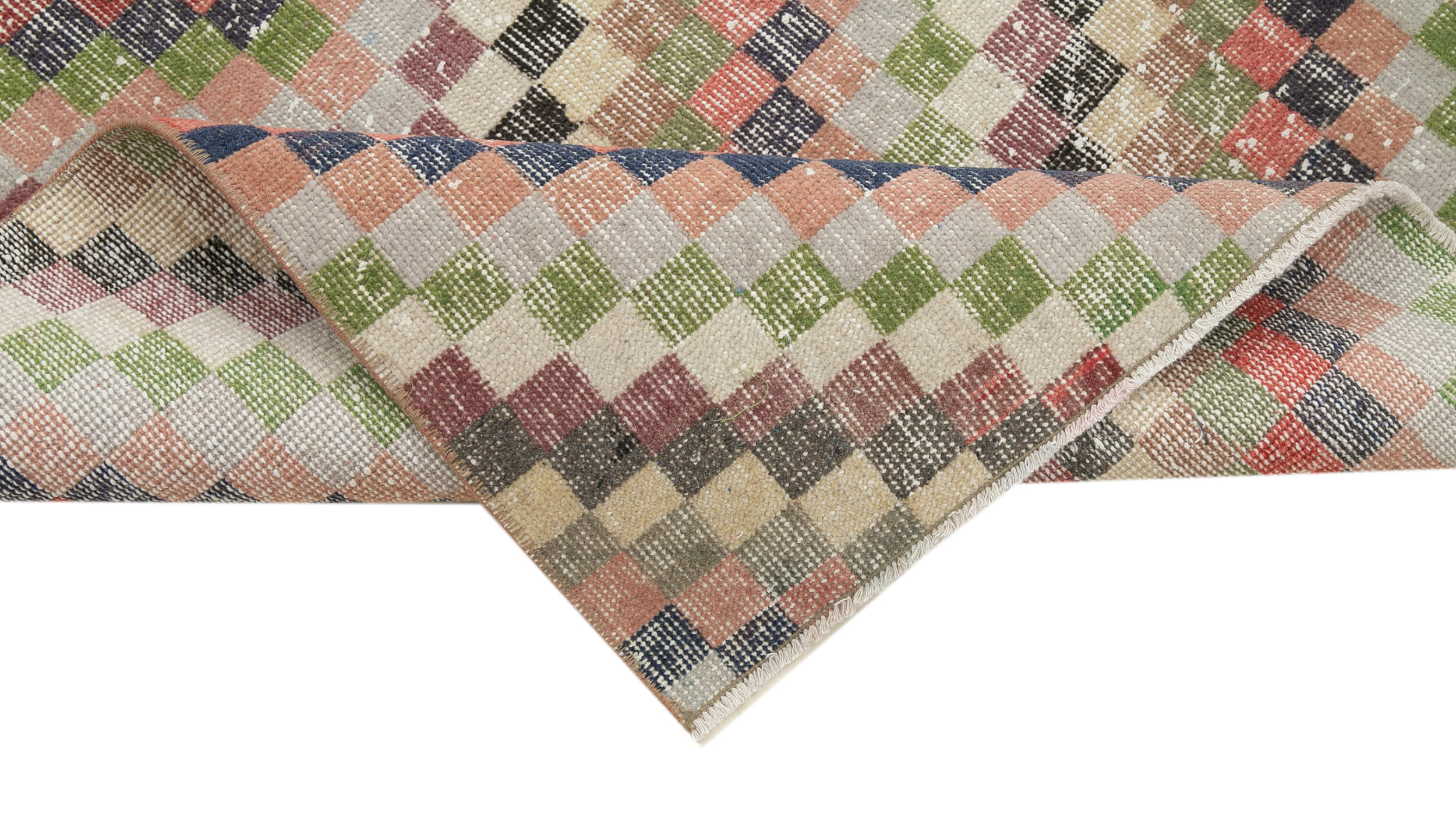 Handmade Cotton Wool Rug - Blue Geometric Pattern Runner | Durable Floor Runner 3'3''x7'9''