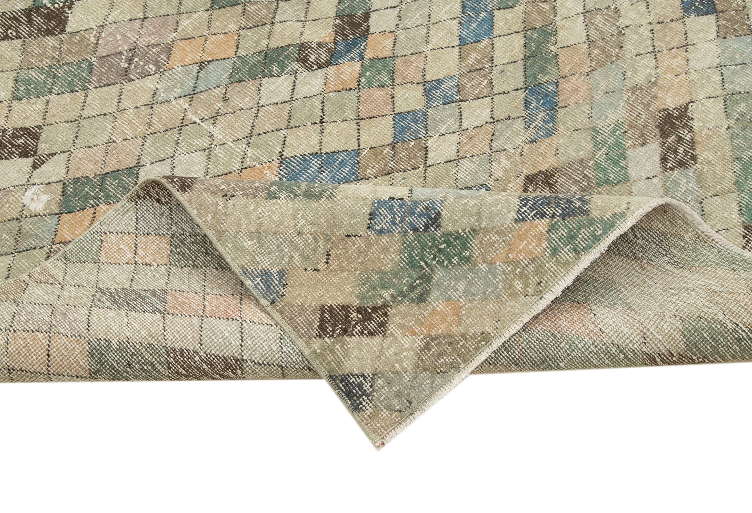 Handmade Wool Area Rug – Checkered Kilim Vintage Turkish Rug 5'4'' x 9'2'' Cotton Wool
