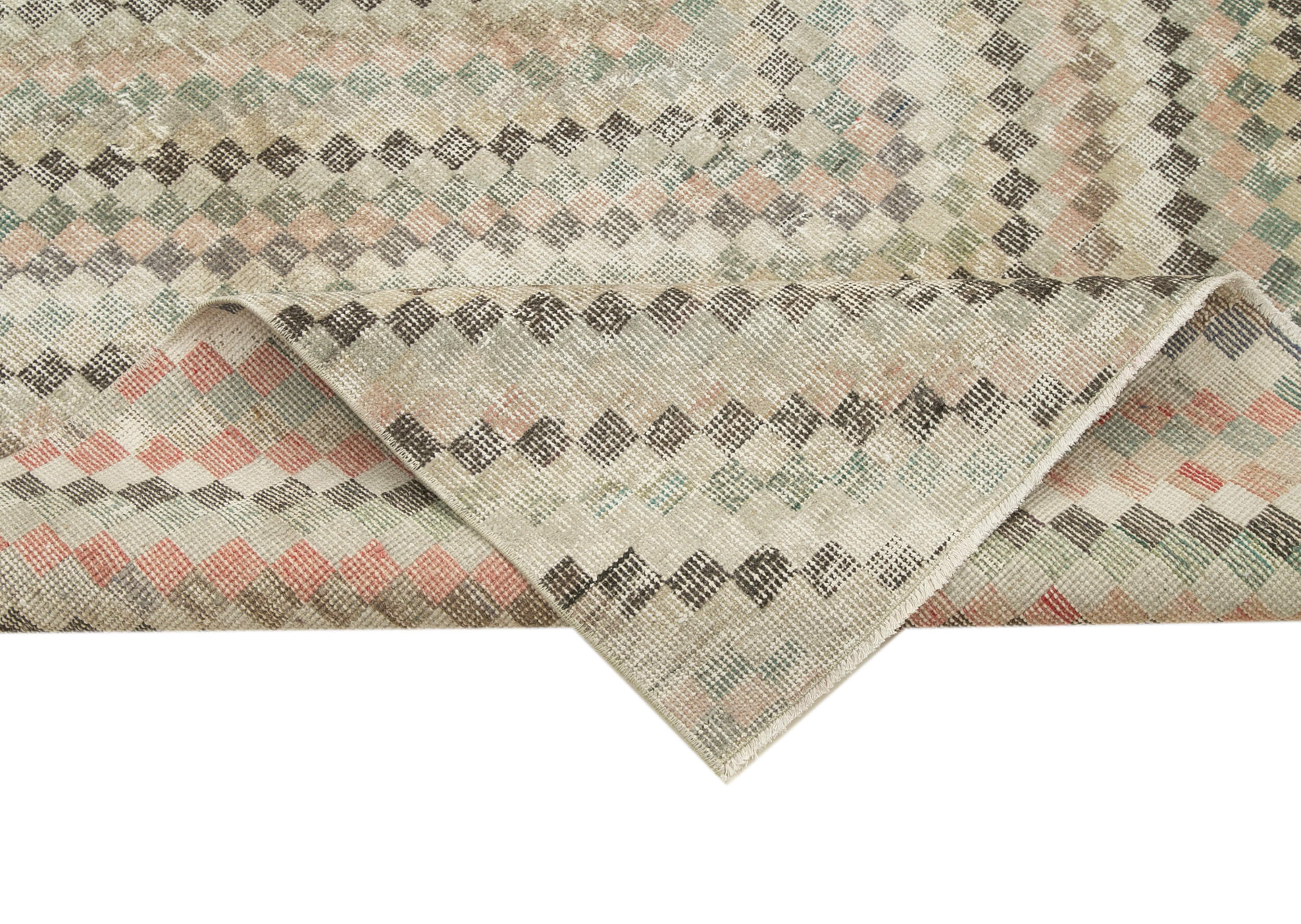 Handmade Kilim Rug - Checkered Beige Cotton Wool Area Rug 5'2'' x 8'7''