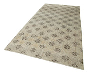 Handmade Area Rug – Checkered Kilim Rug Beige Cotton Wool Vintage Carpet 5'2"x10'8"
