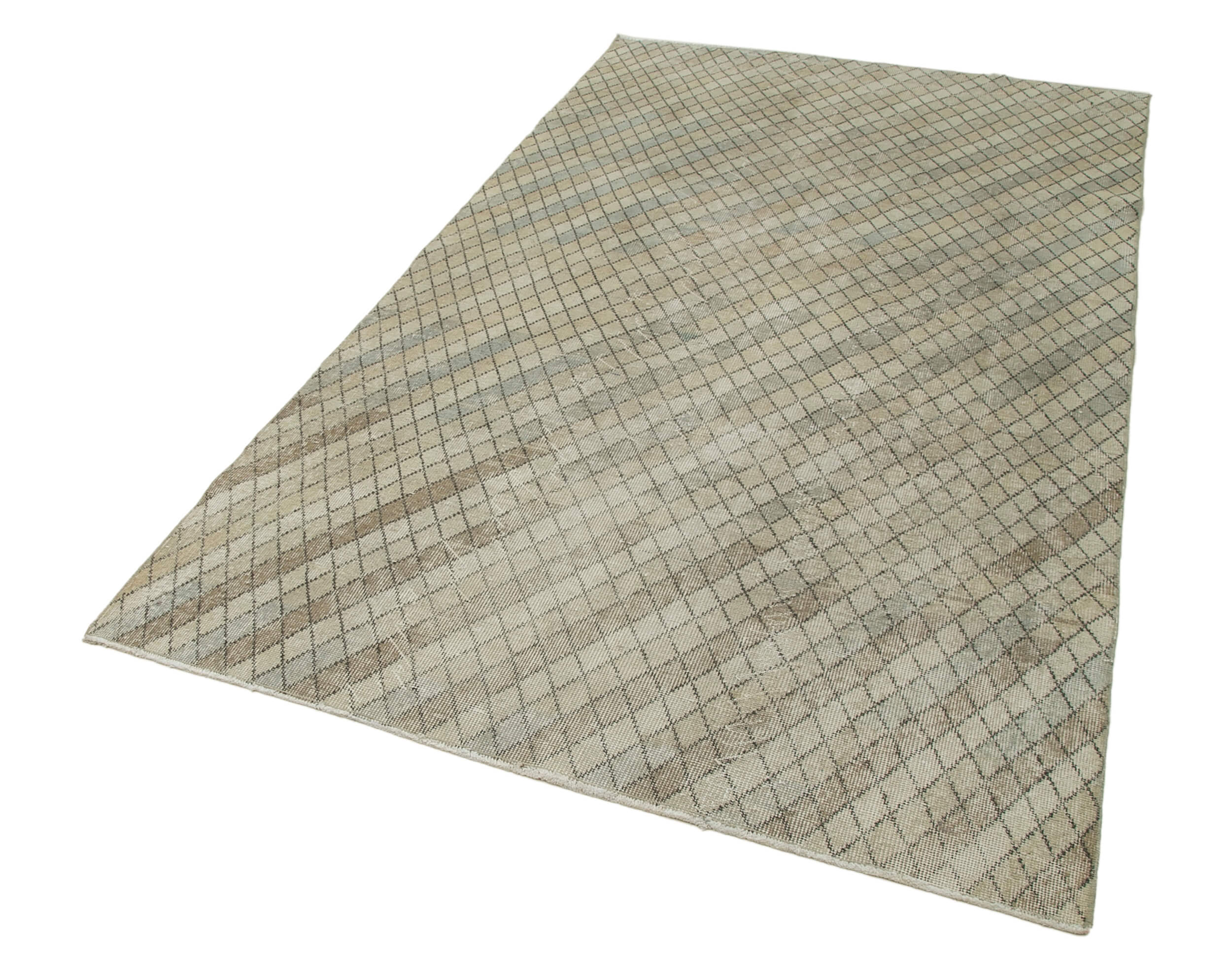 Handmade Area Rug – Checkered Kilim Flat Weave Cotton Wool Beige Carpet 4'9" x 8'6"