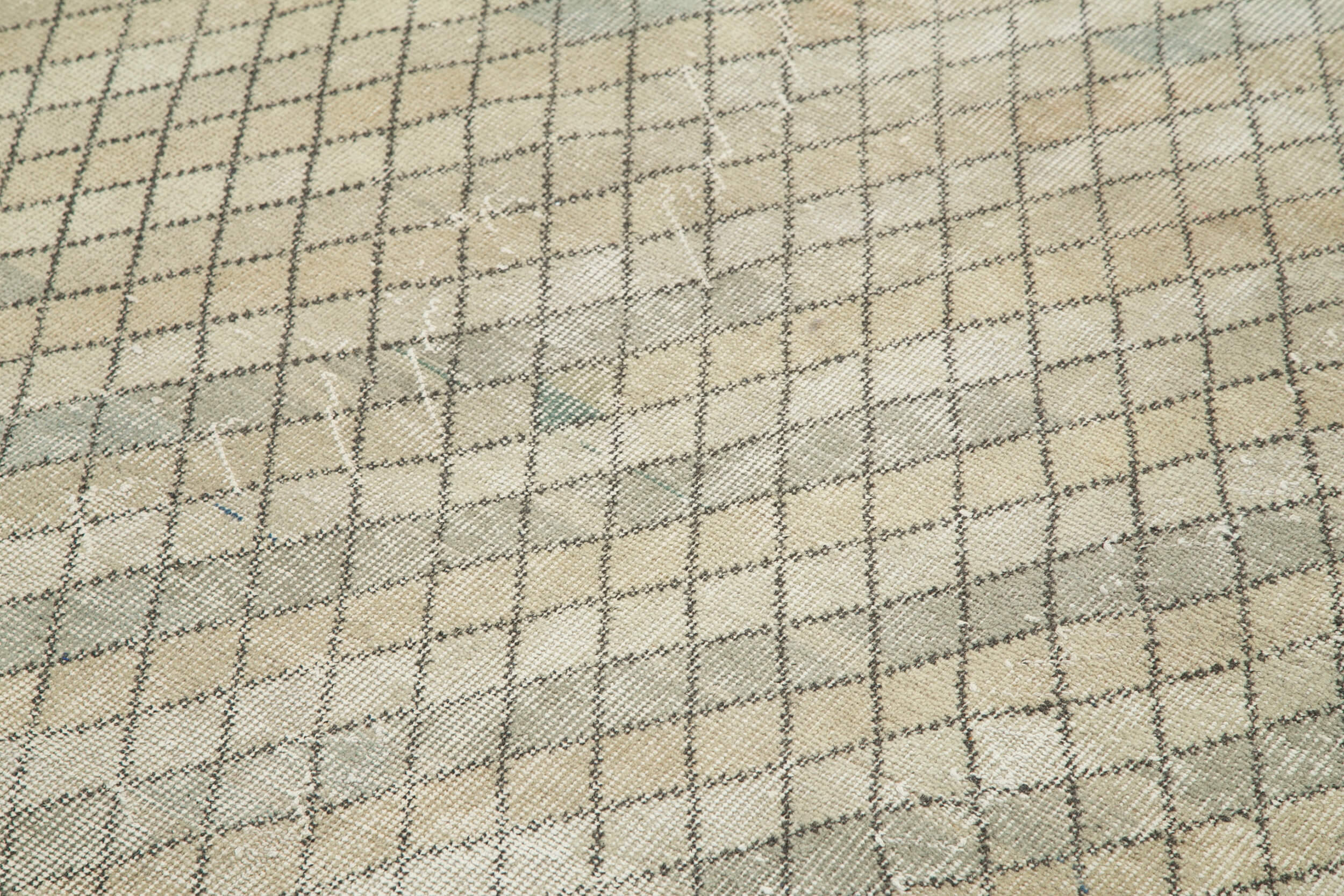 Handmade Area Rug – Checkered Kilim Flat Weave Cotton Wool Beige Carpet 4'9" x 8'6"