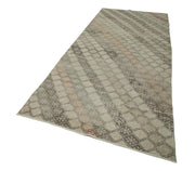 Handmade Area Rug - Checkered Runner Beige Cotton Wool Geometric Carpet 4'6''x11'2''