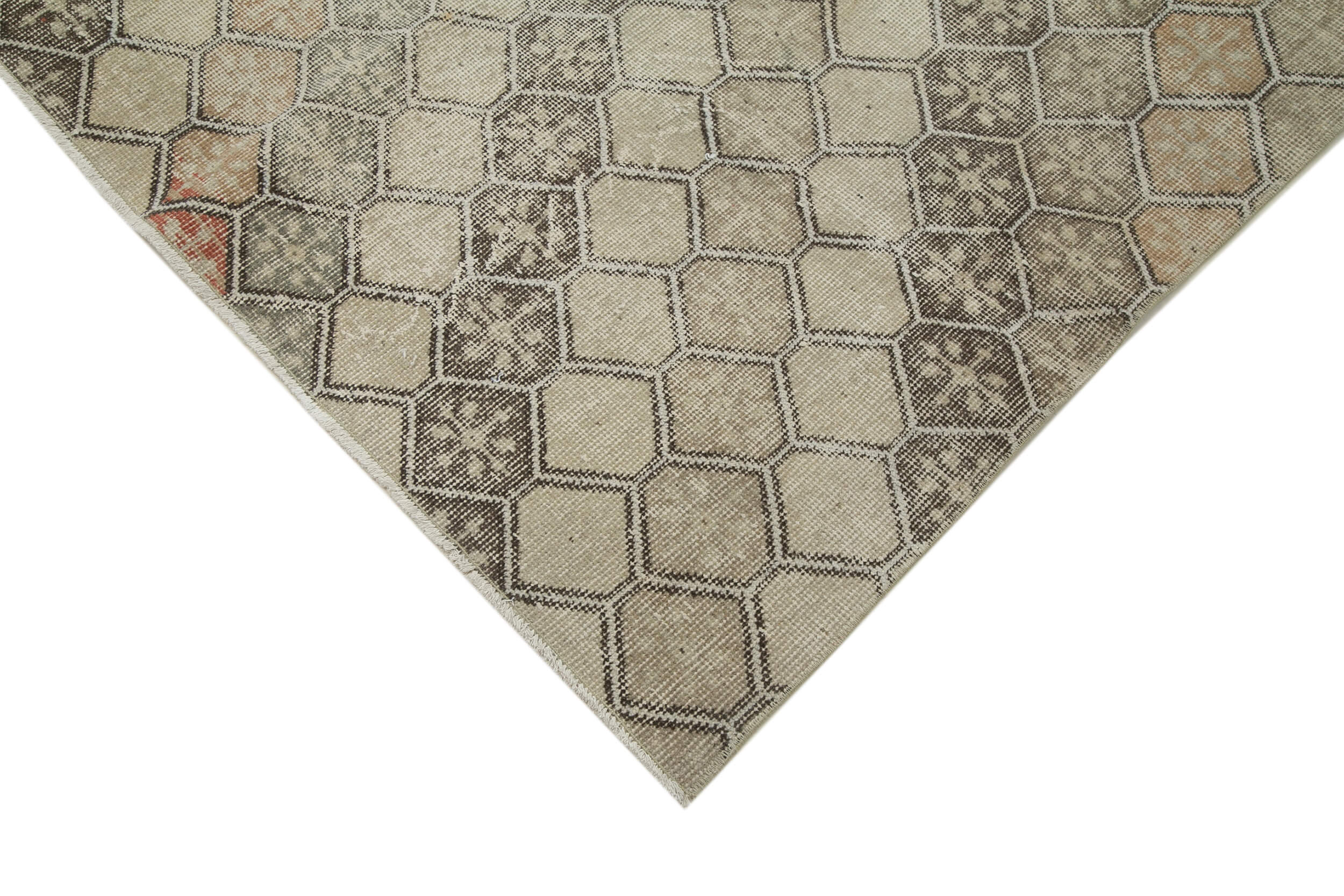 Handmade Area Rug - Checkered Runner Beige Cotton Wool Geometric Carpet 4'6''x11'2''