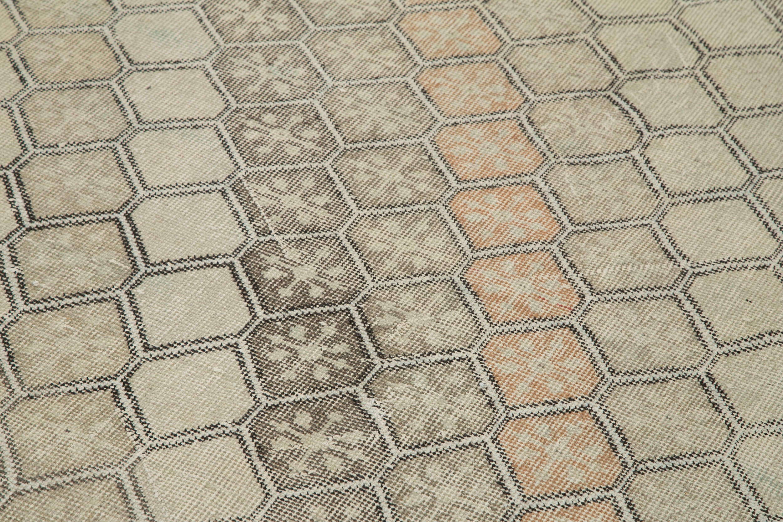 Handmade Area Rug - Checkered Runner Beige Cotton Wool Geometric Carpet 4'6''x11'2''