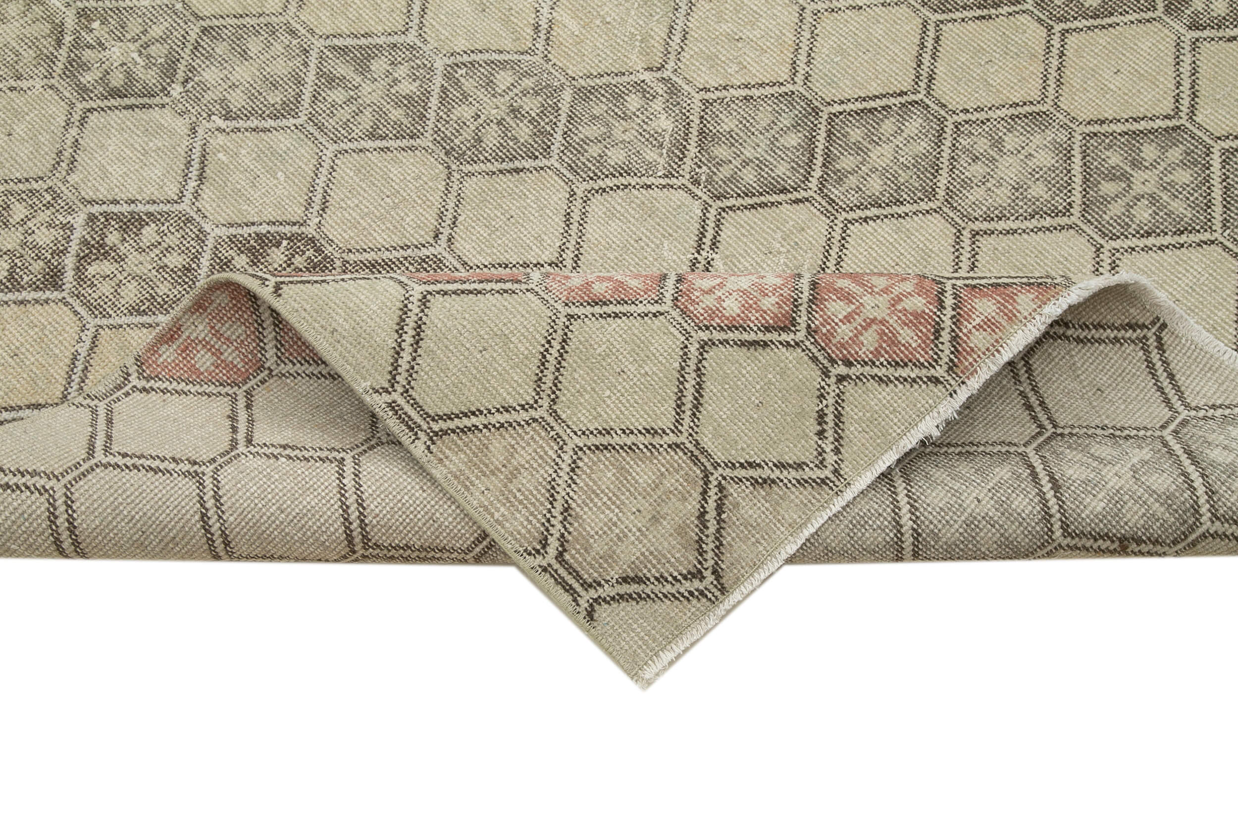 Handmade Area Rug - Checkered Runner Beige Cotton Wool Geometric Carpet 4'6''x11'2''