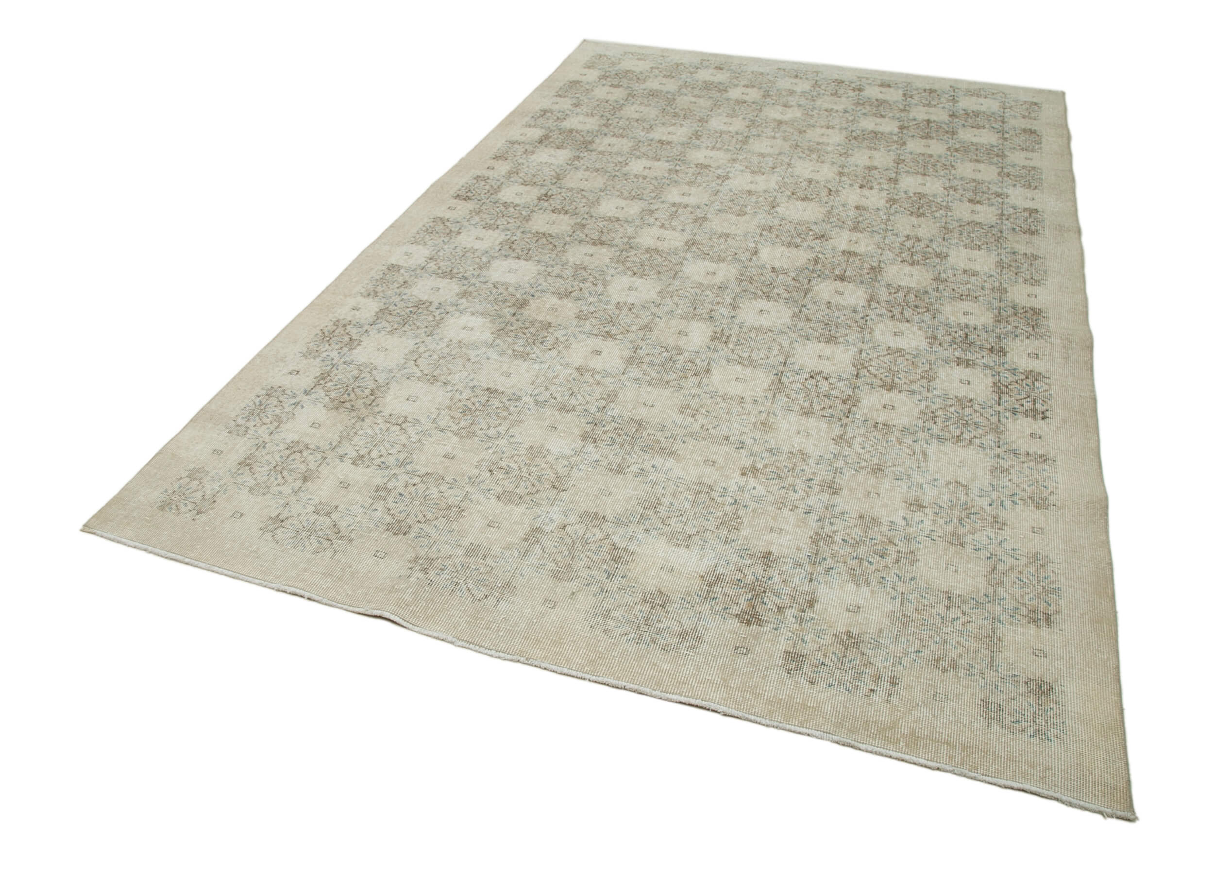 Handmade Wool Area Rug – Beige Checkered Kilim Cotton Wool Rug 6'2''x10'2''