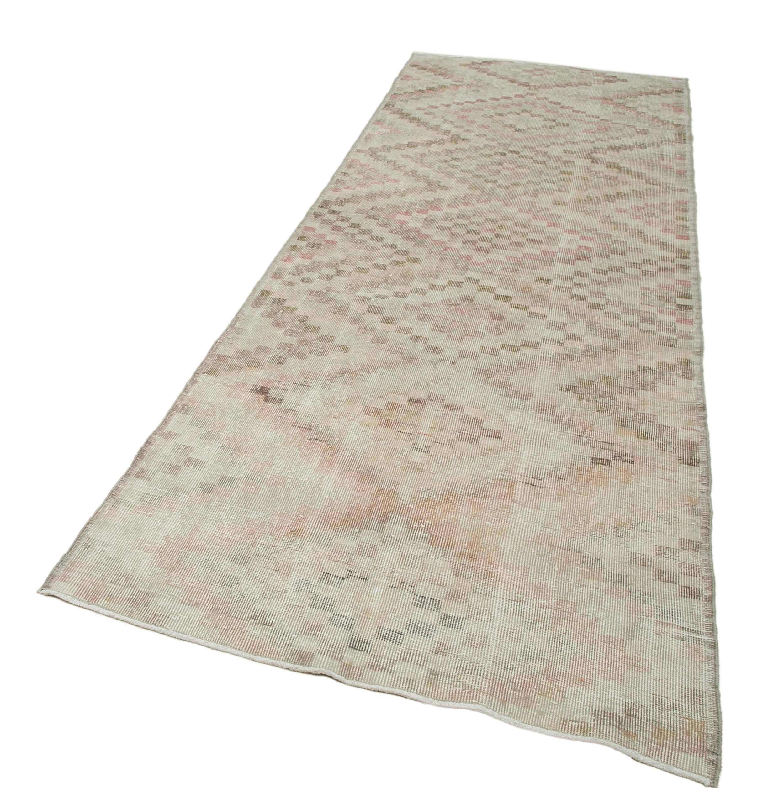 Handmade Area Rug - Checkered Runner Rug 3'9''x10'4'' | Cotton Wool Soft Carpet