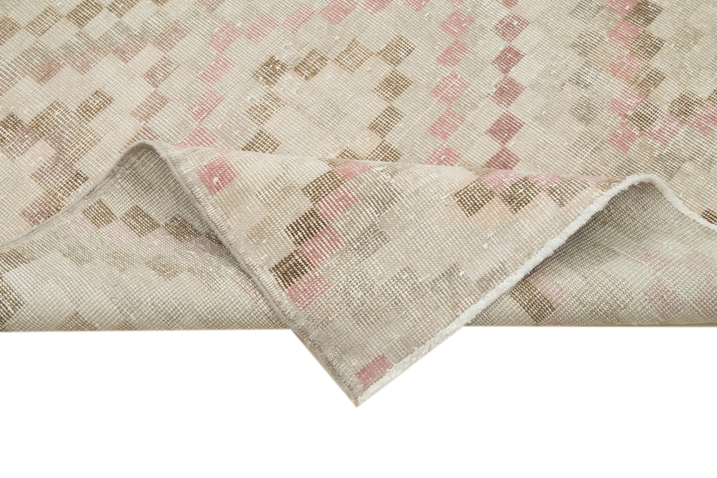 Handmade Area Rug - Checkered Runner Rug 3'9''x10'4'' | Cotton Wool Soft Carpet
