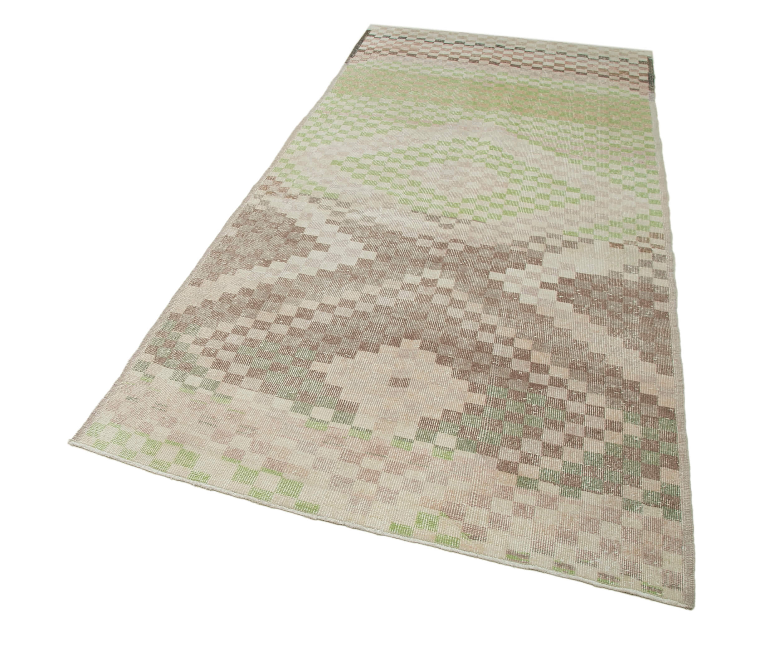 Handmade Cotton Wool Rug – Checkered Kilim Design, Durable Cotton Carpet 4'4''x9'6''