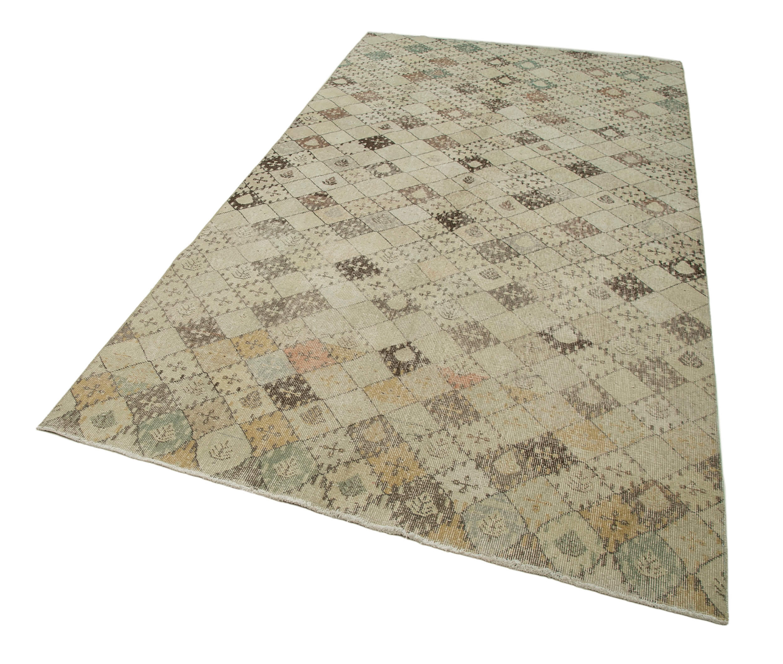 Handmade Area Rug - Checkered Kilim Beige Cotton Wool 5'1'' x 9'6'' Flat Weave