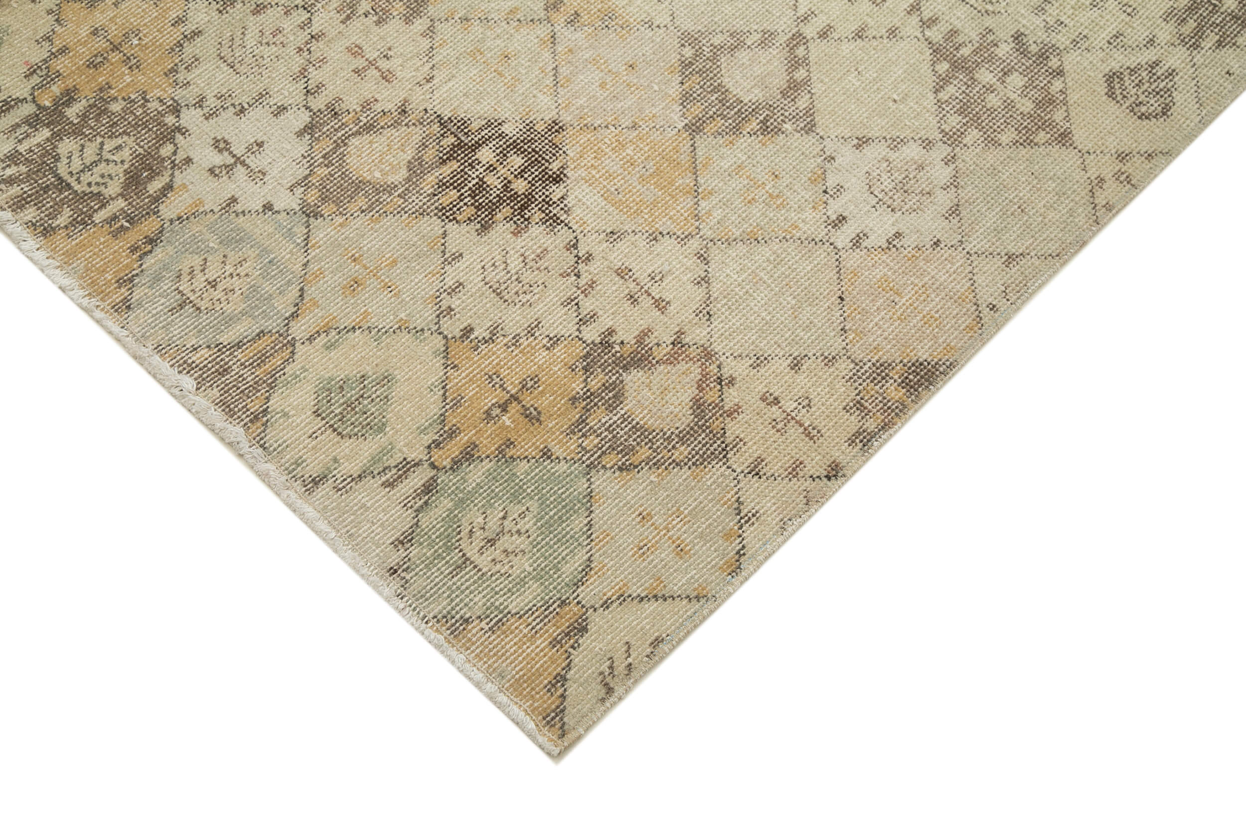 Handmade Area Rug - Checkered Kilim Beige Cotton Wool 5'1'' x 9'6'' Flat Weave