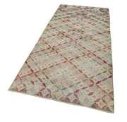 Handmade Wool Area Rug - White Checkered Geometric Runner Carpet 3'8''x8'11''
