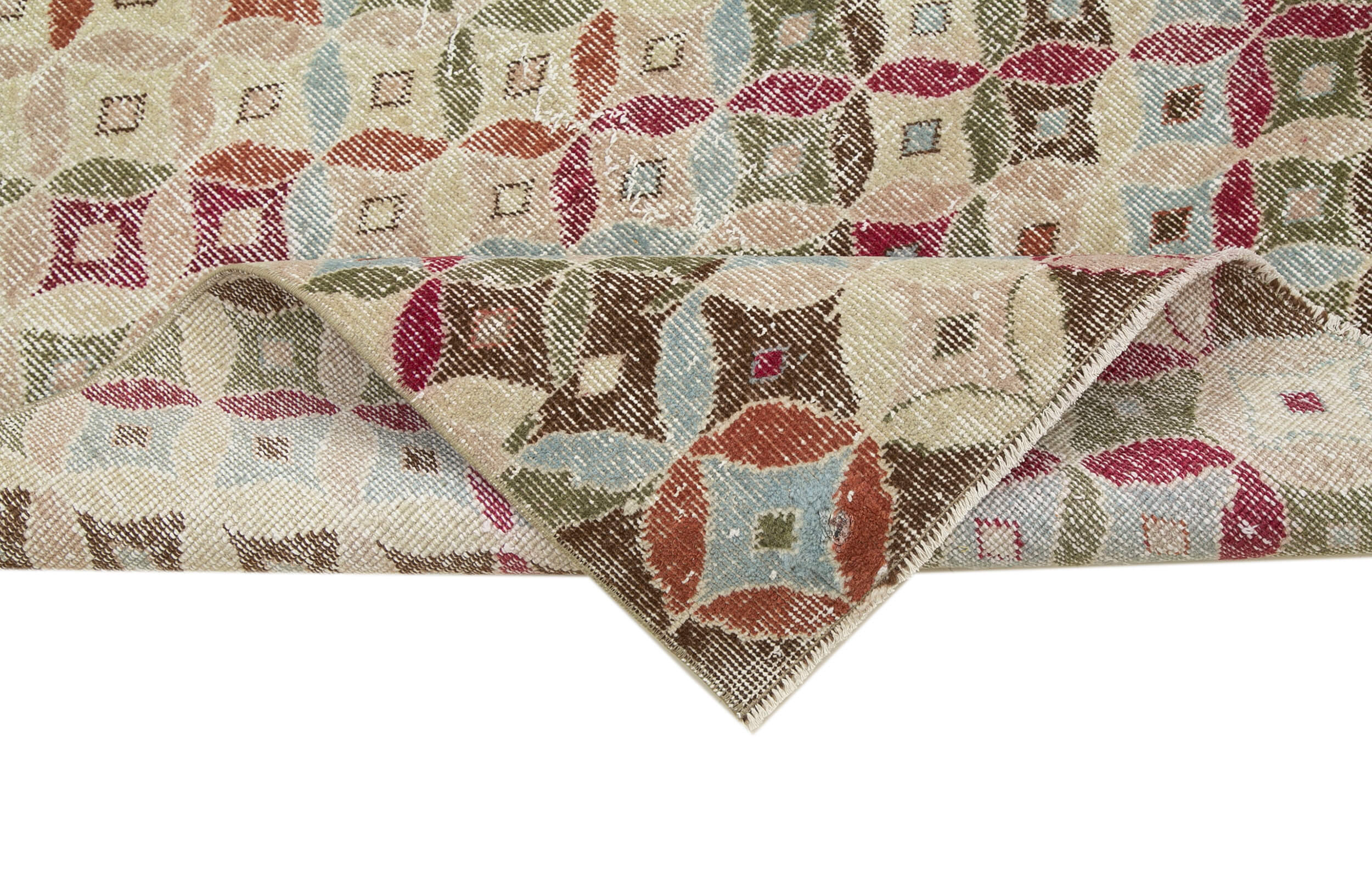 Handmade Wool Area Rug - White Checkered Geometric Runner Carpet 3'8''x8'11''