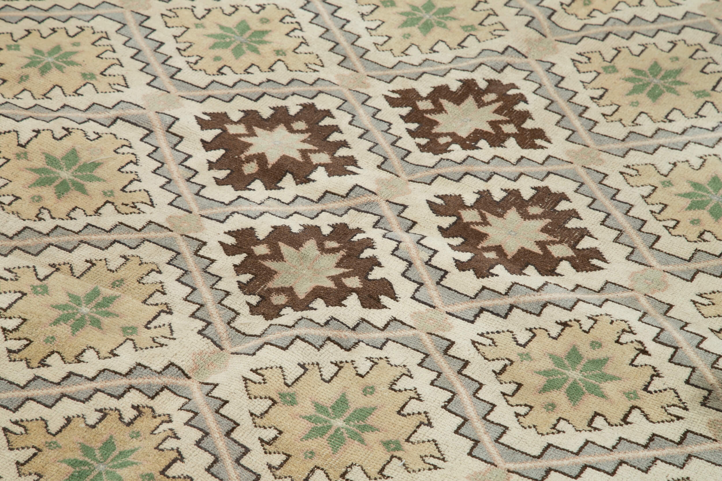 Handmade Area Rug - Checkered Kilim Beige Cotton Wool Flat Weave Carpet 5'8"x9'1"