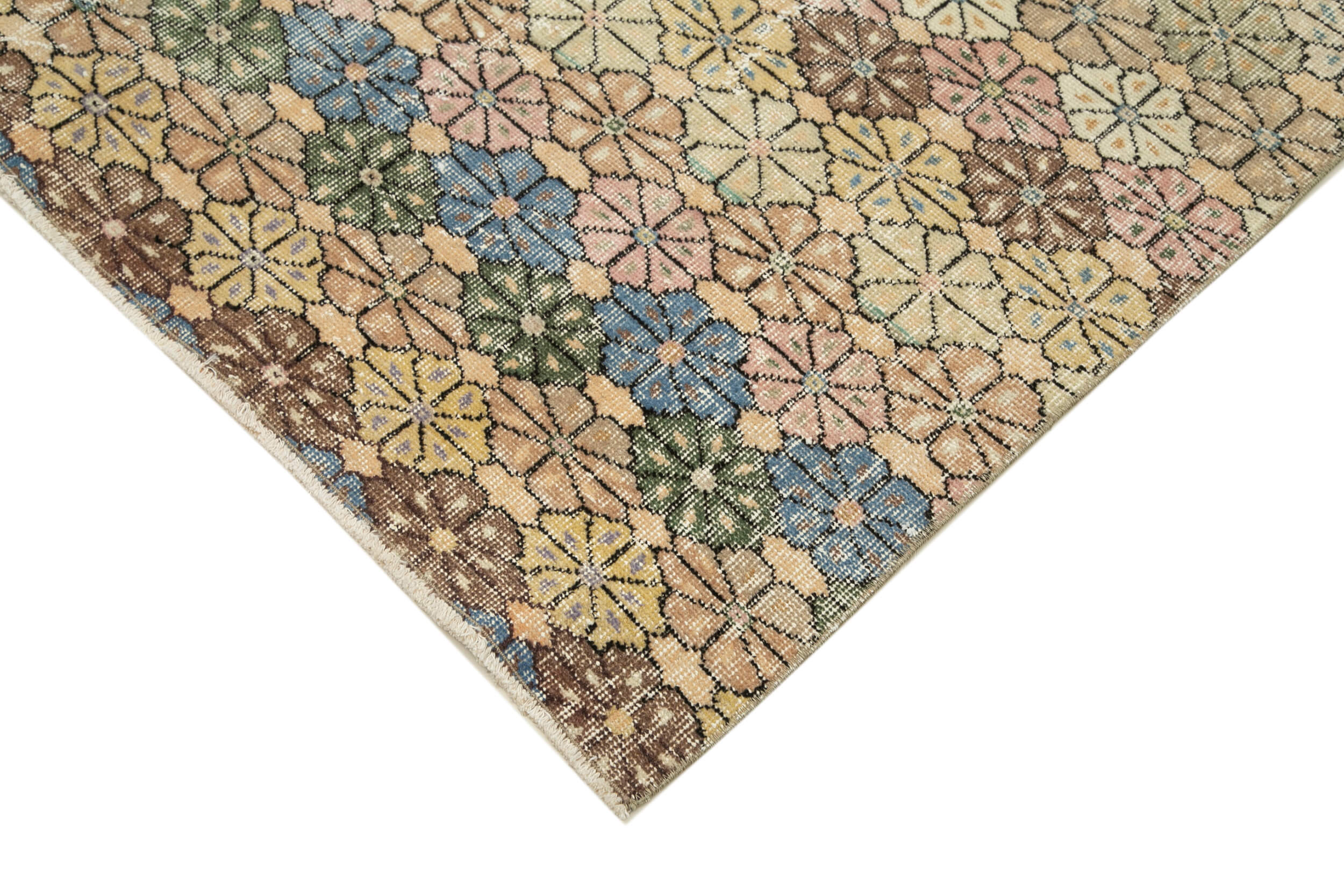 Checkered Kilim White Cotton Wool Handmade Area Rug 5'5'' x 9'4''