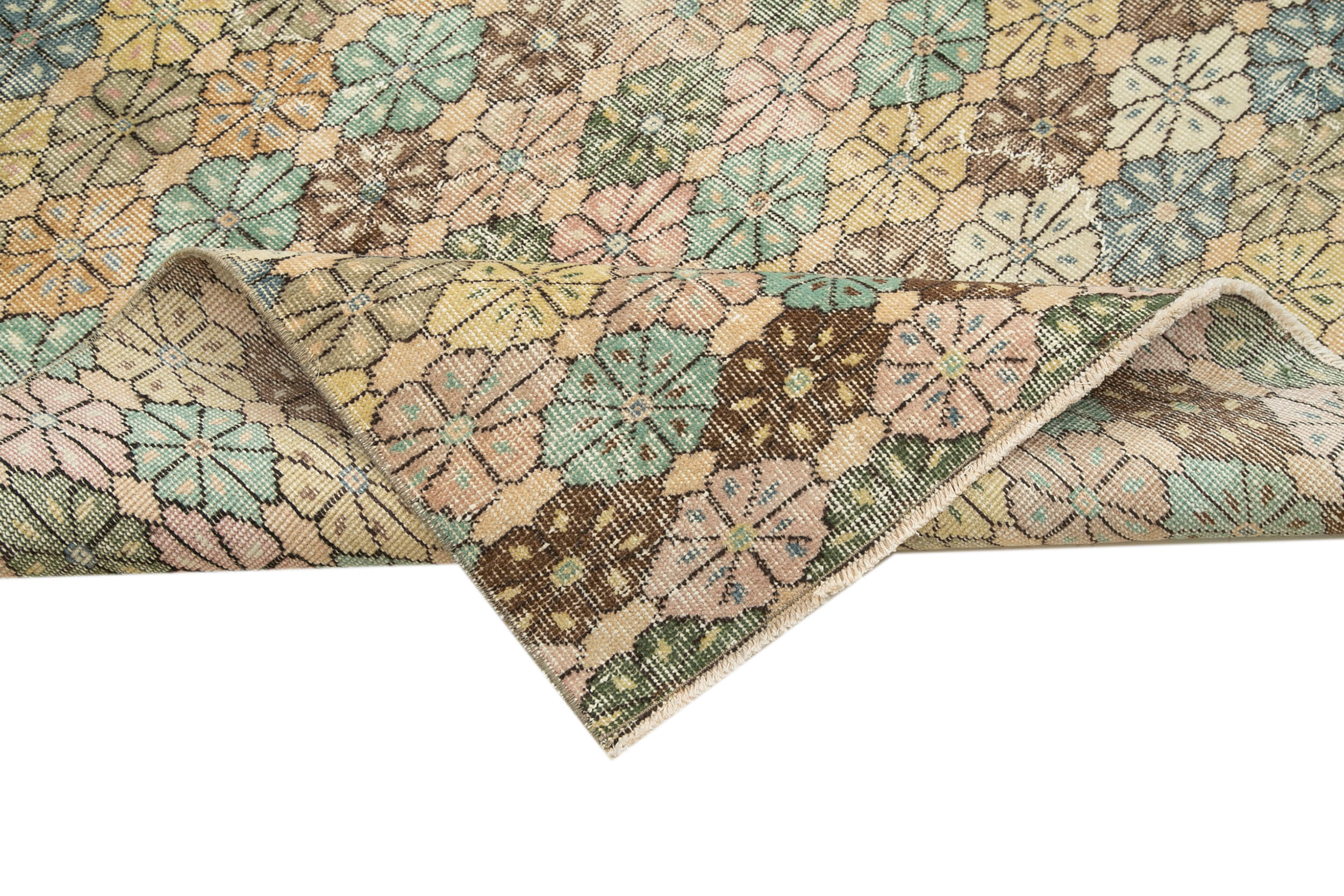 Checkered Kilim White Cotton Wool Handmade Area Rug 5'5'' x 9'4''